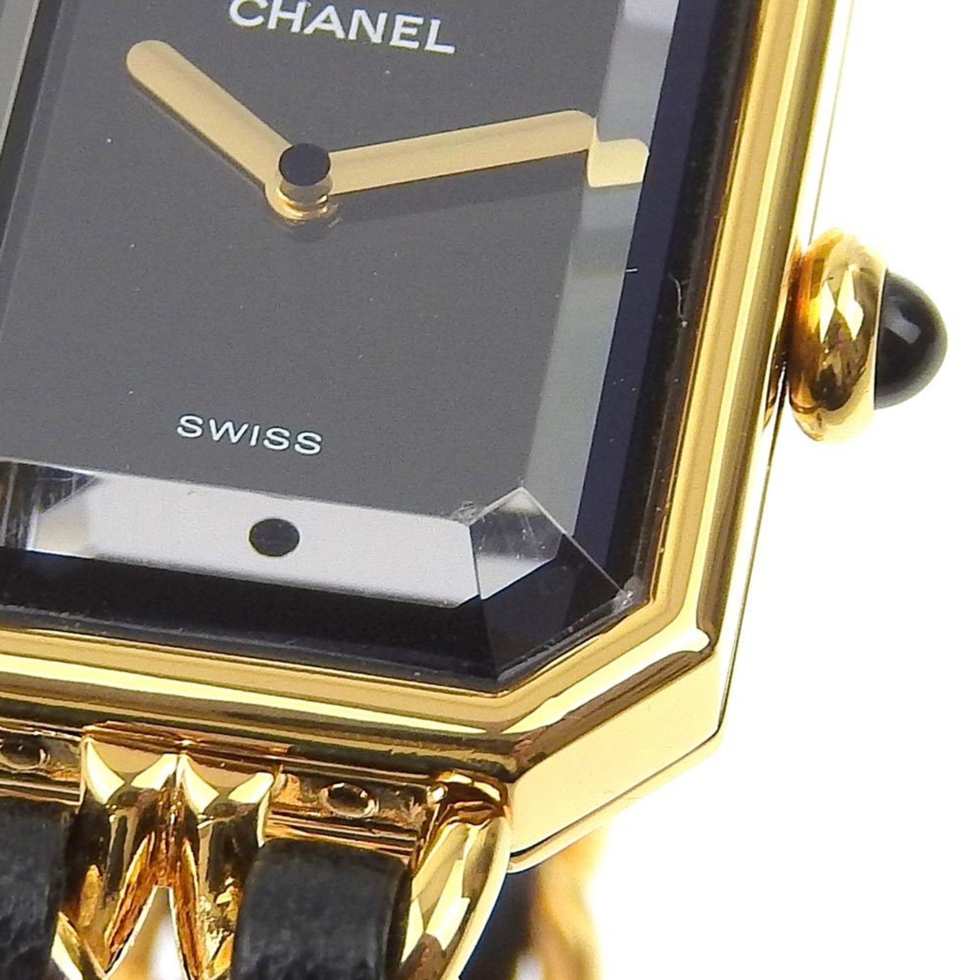 Chanel CHANEL Premiere S Uhr H0001 vergoldet x LederQuarz analoges ZifferblattSchwarz Zifferblatt, Damenuhr