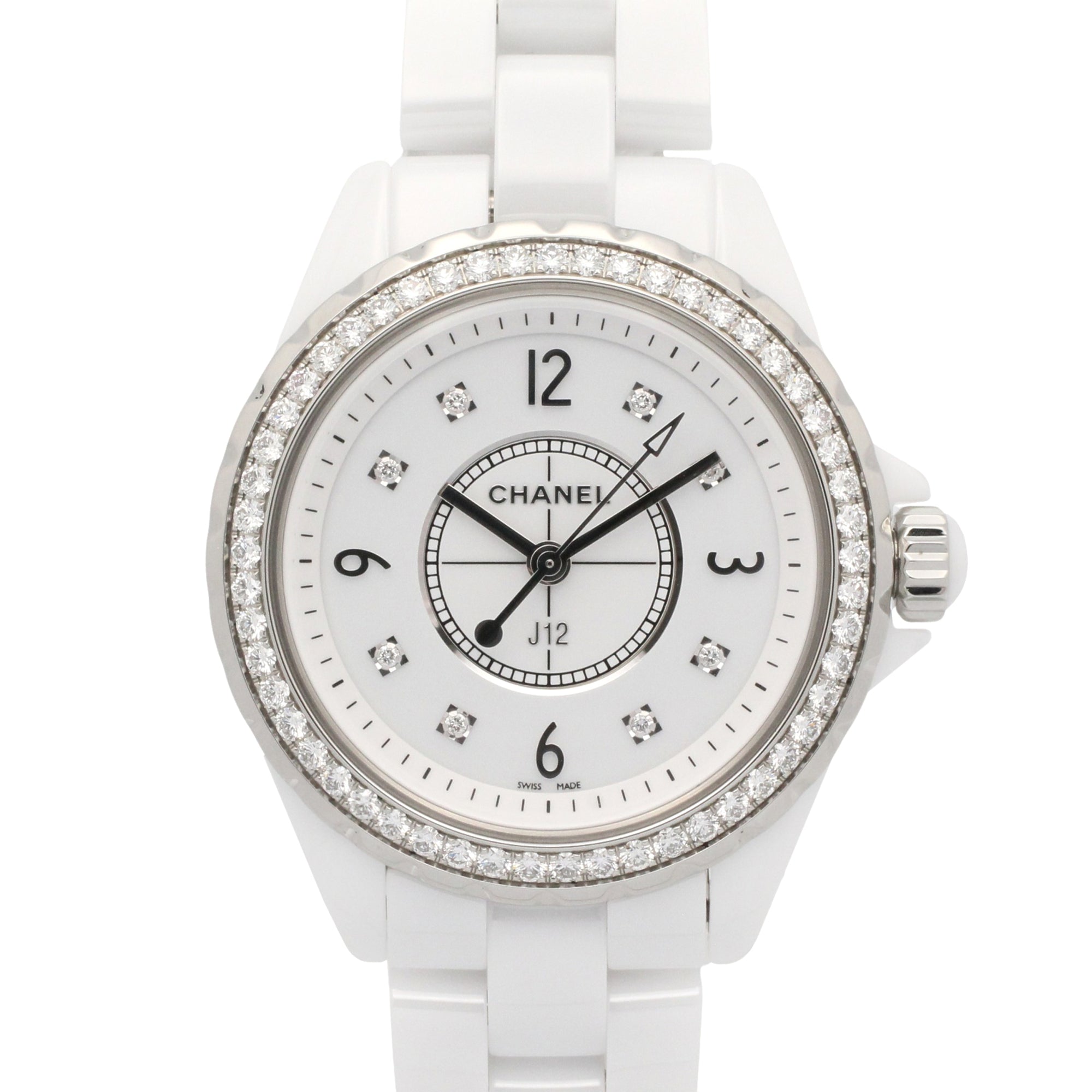 Chanel J12 Diamond Bezel 8-Diamond Ceramic Diamond Ladies White H3110