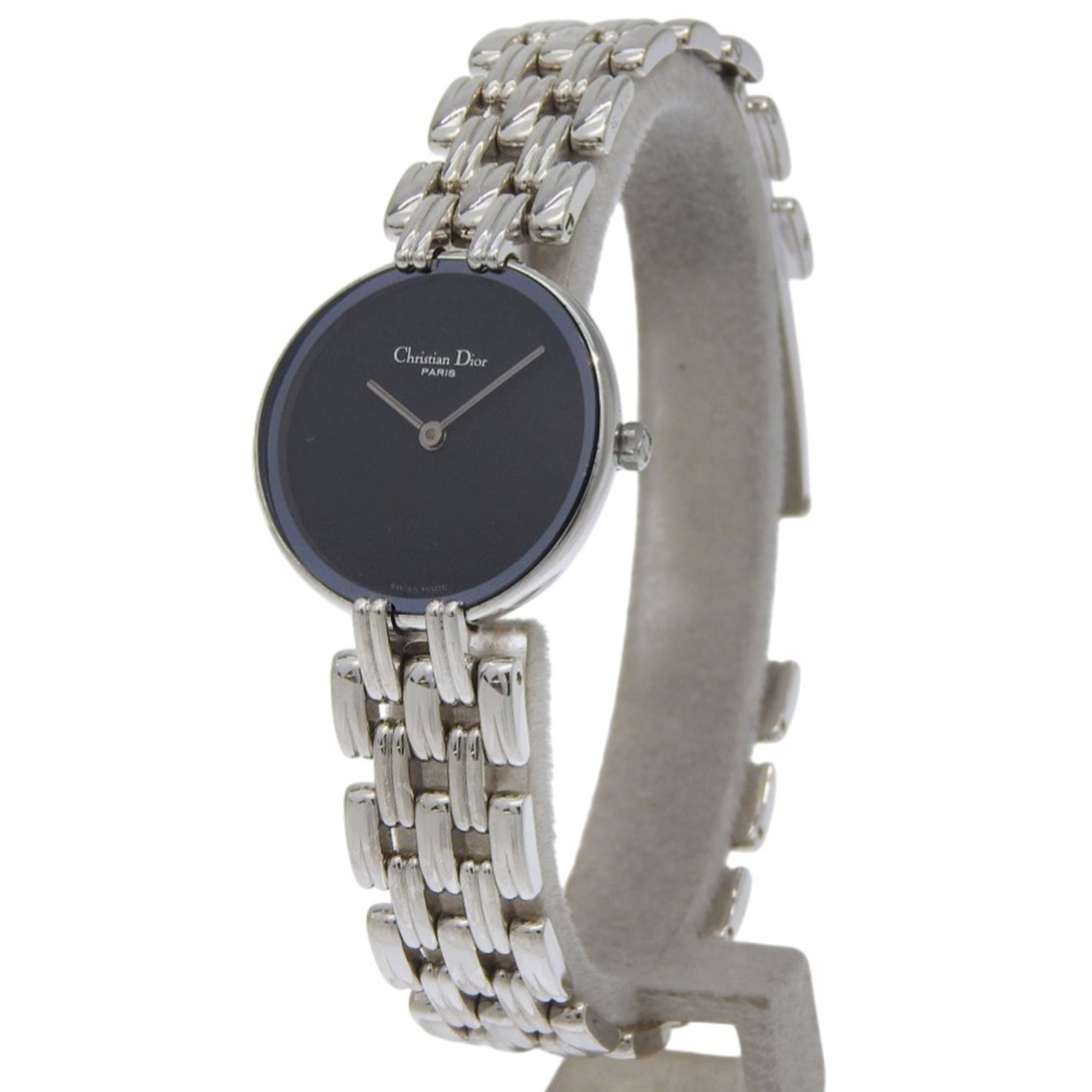Christian Dior Bakira Watch D44-120 Stainless Steel Silver Quartz Analog Black Dial Women's