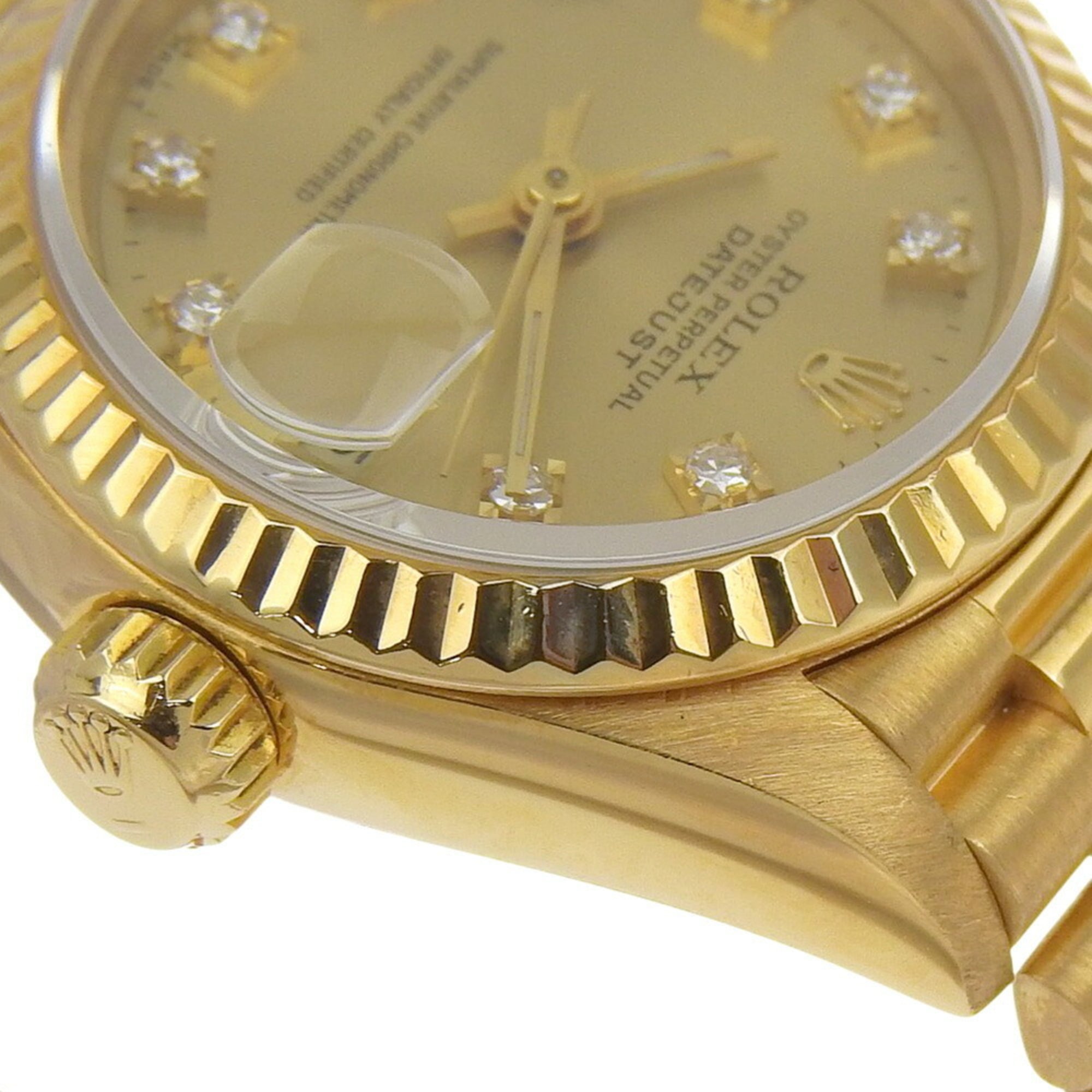 Rolex Datejust 69178G (R serial number, circa 1987-88), gold dial, 10 diamond accents, 18K yellow gold, 72.2g, automatic movement, 26mm wristwatch.