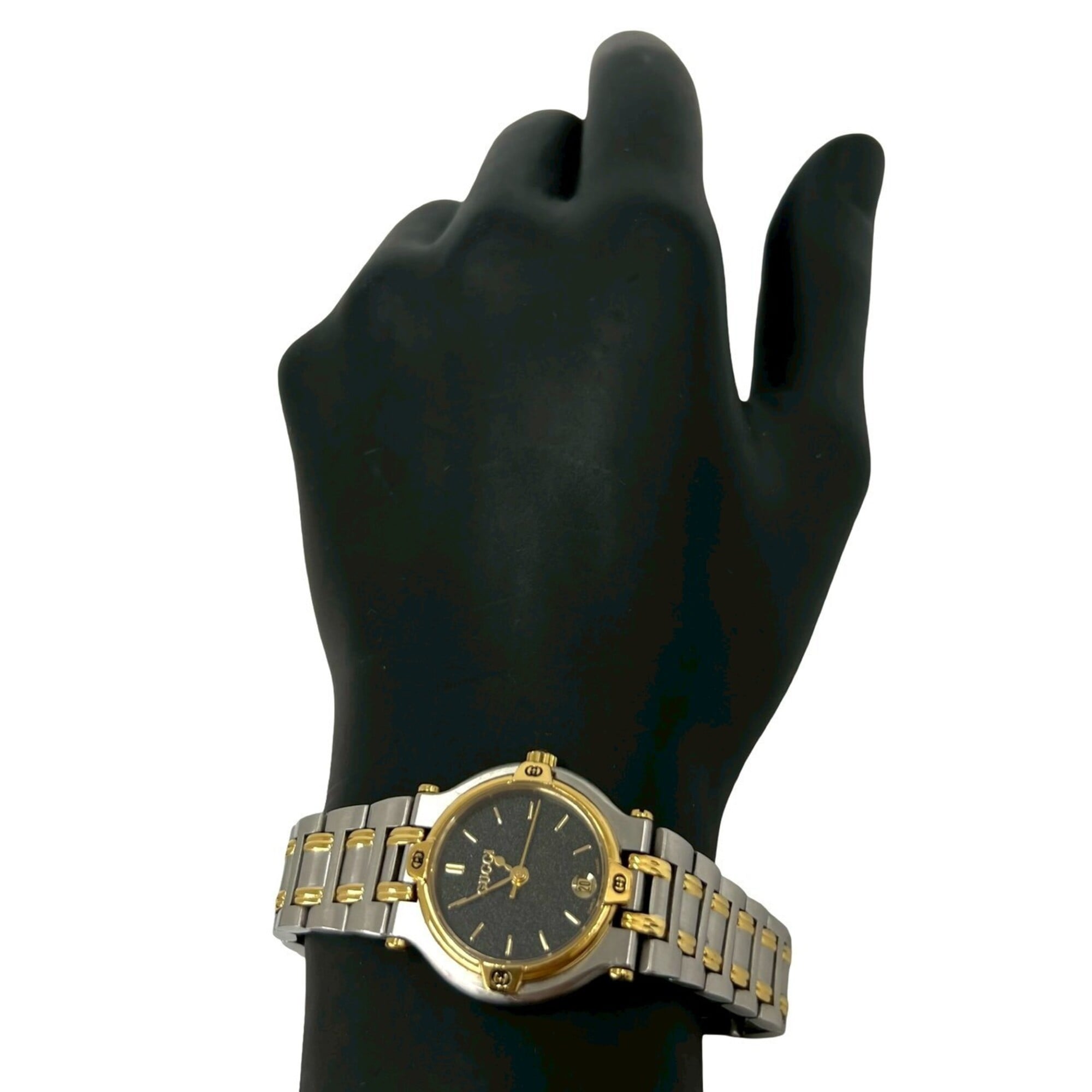GUCCI 9000L Logo Engraved Stainless Steel Quartz Wrist Silver/Gold 37789