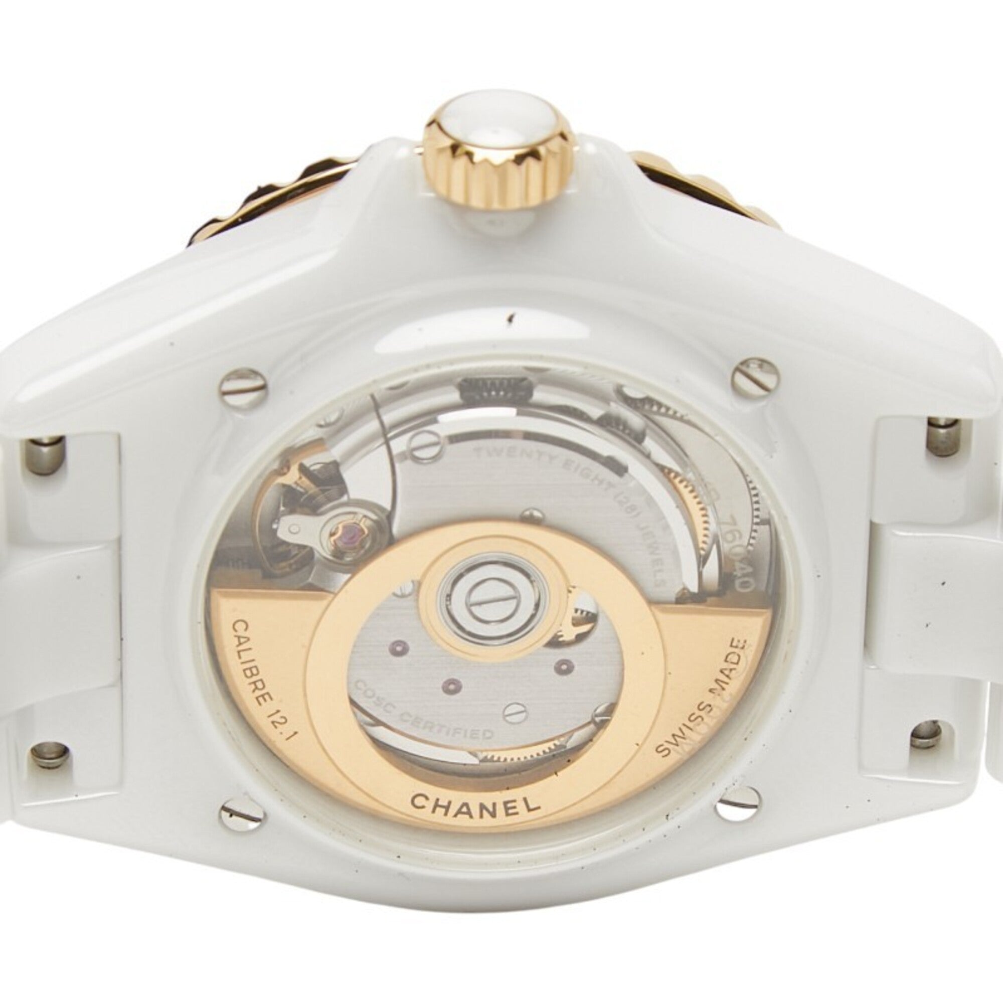 Chanel J12 Kaliber 12.1 Horloge H9540 Automatisch (met handmatige opwinding) Witte wijzerplaat 18-karaats geelgoud en keramiek Dames CHANEL