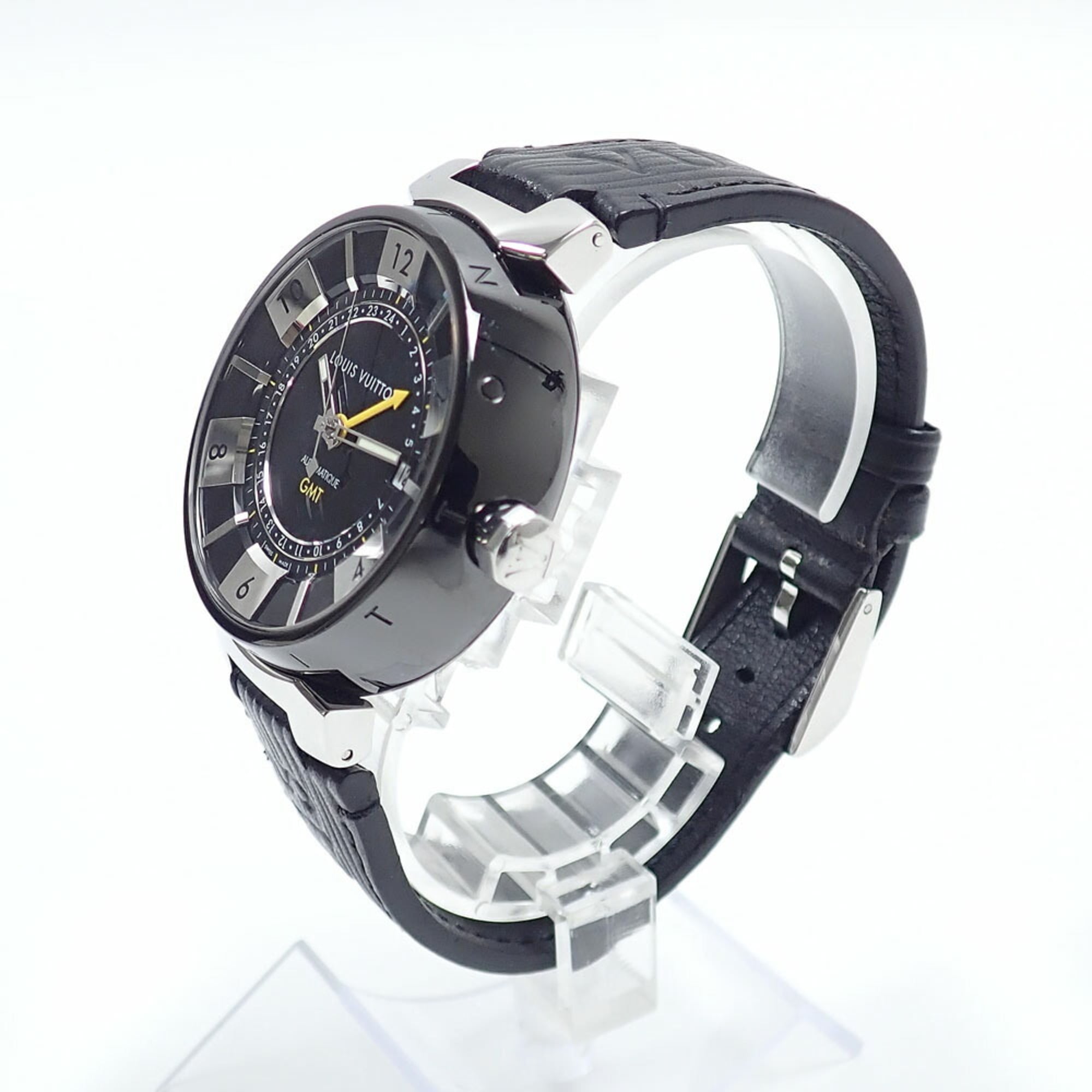 Louis Vuitton Tambour GMT Men's Automatic Watch, Stainless Steel, Leather Strap, Q113K, Winding, A4045545