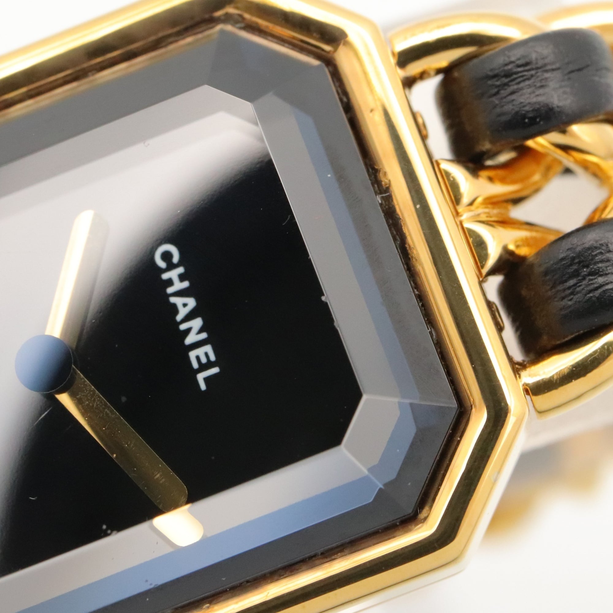 Montre Chanel CHANEL Première S, plaquée or (GP), bracelet en cuir, pour femme, Noir, H0001