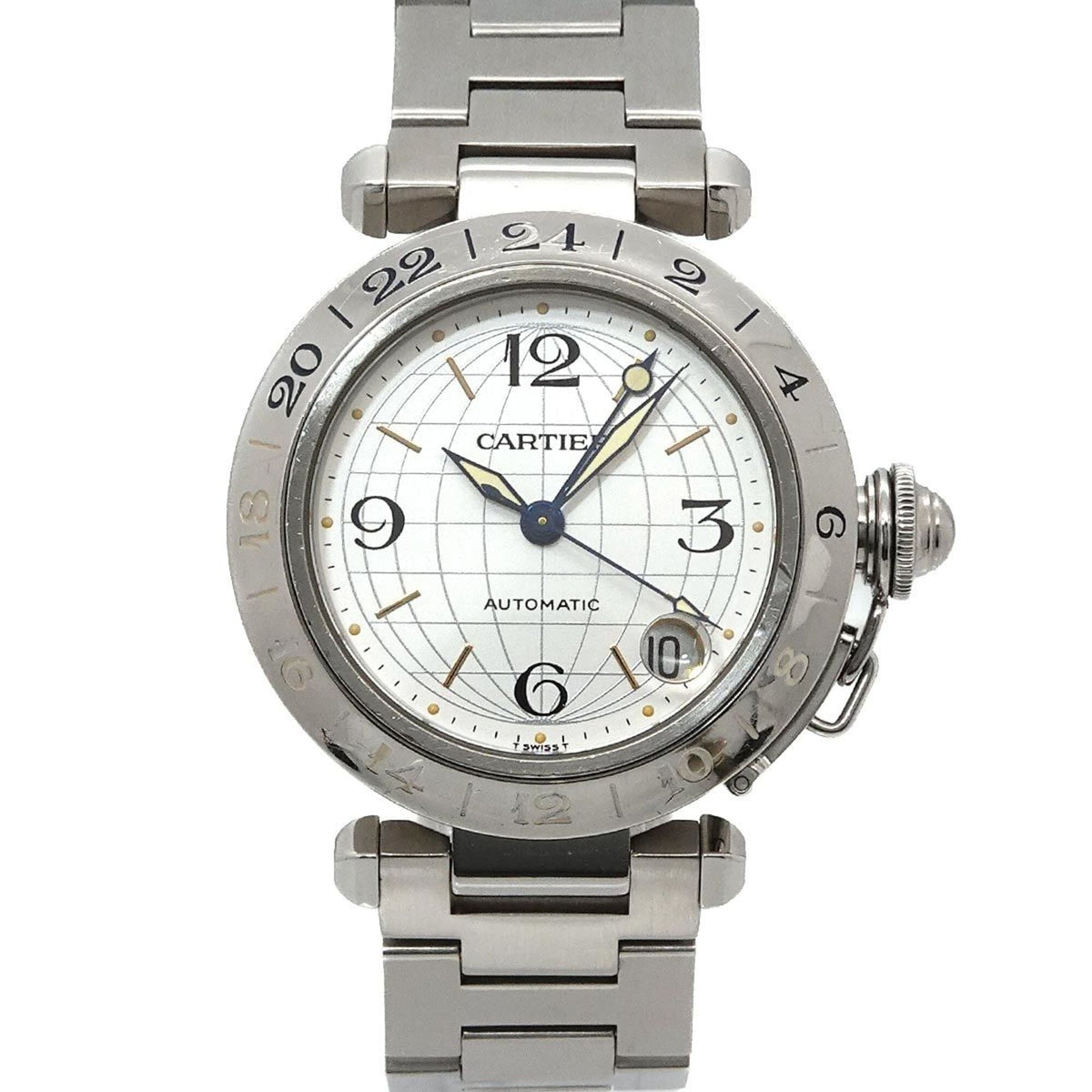 Montre Cartier Pasha C Meridian Gmt W31078M7, cadran argenté, 35 mm
