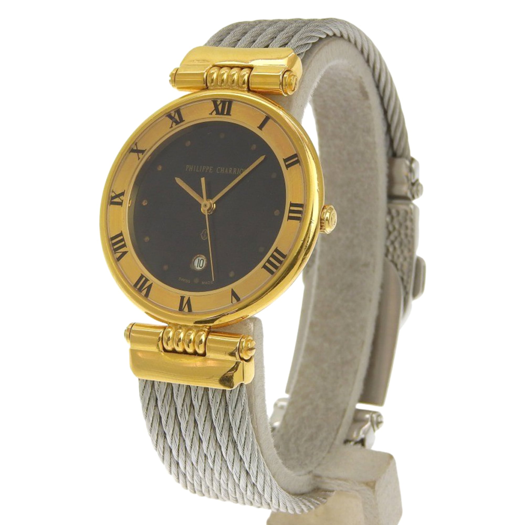 Philippe Charriol Celtic Watch 65.8.1288 Stainless Steel Quartz Analog Display Black Dial Men's