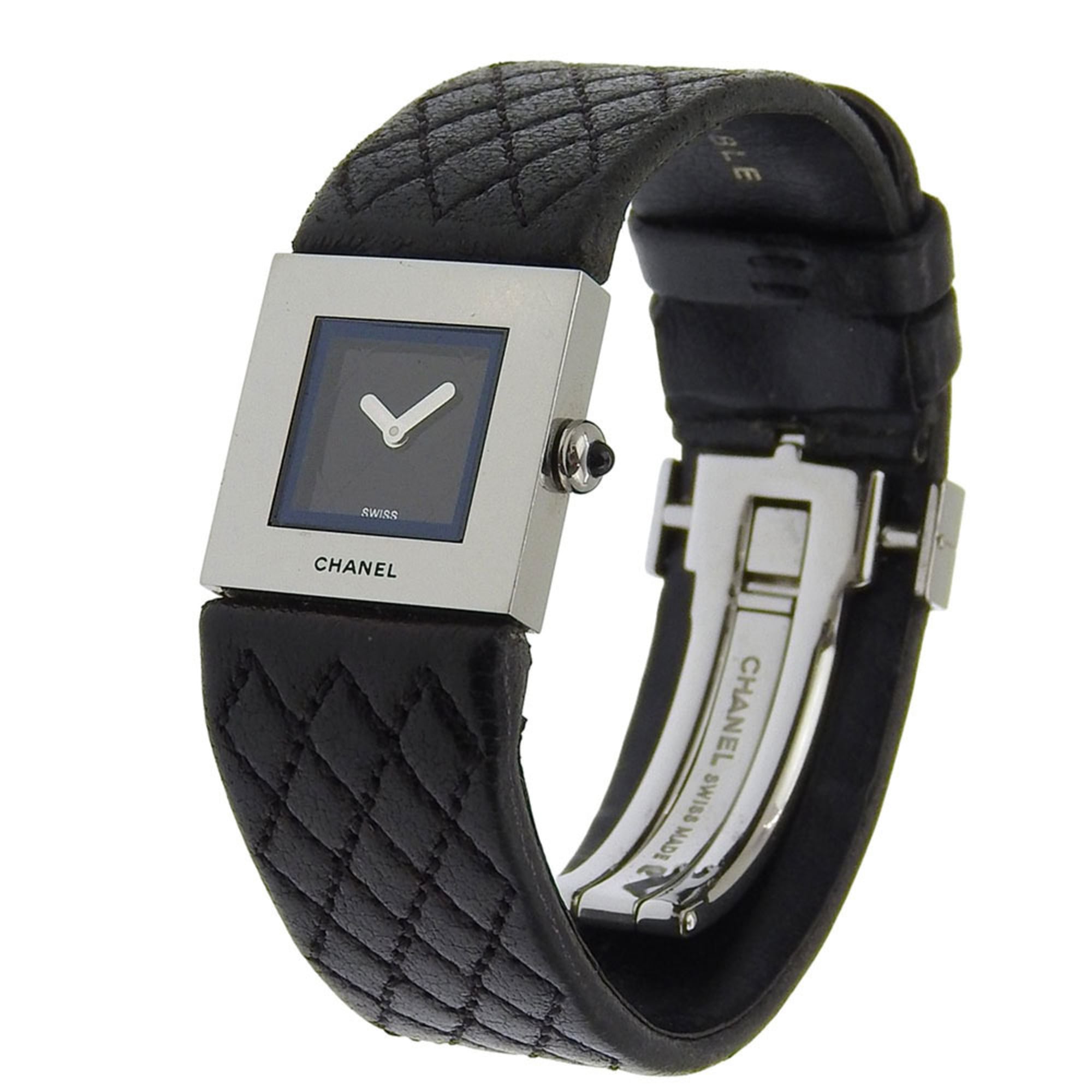 CHANEL Matelasse Watch H0116, Stainless Steel and Leather, Black Quartz Movement, Analog Display, Dial, Women's