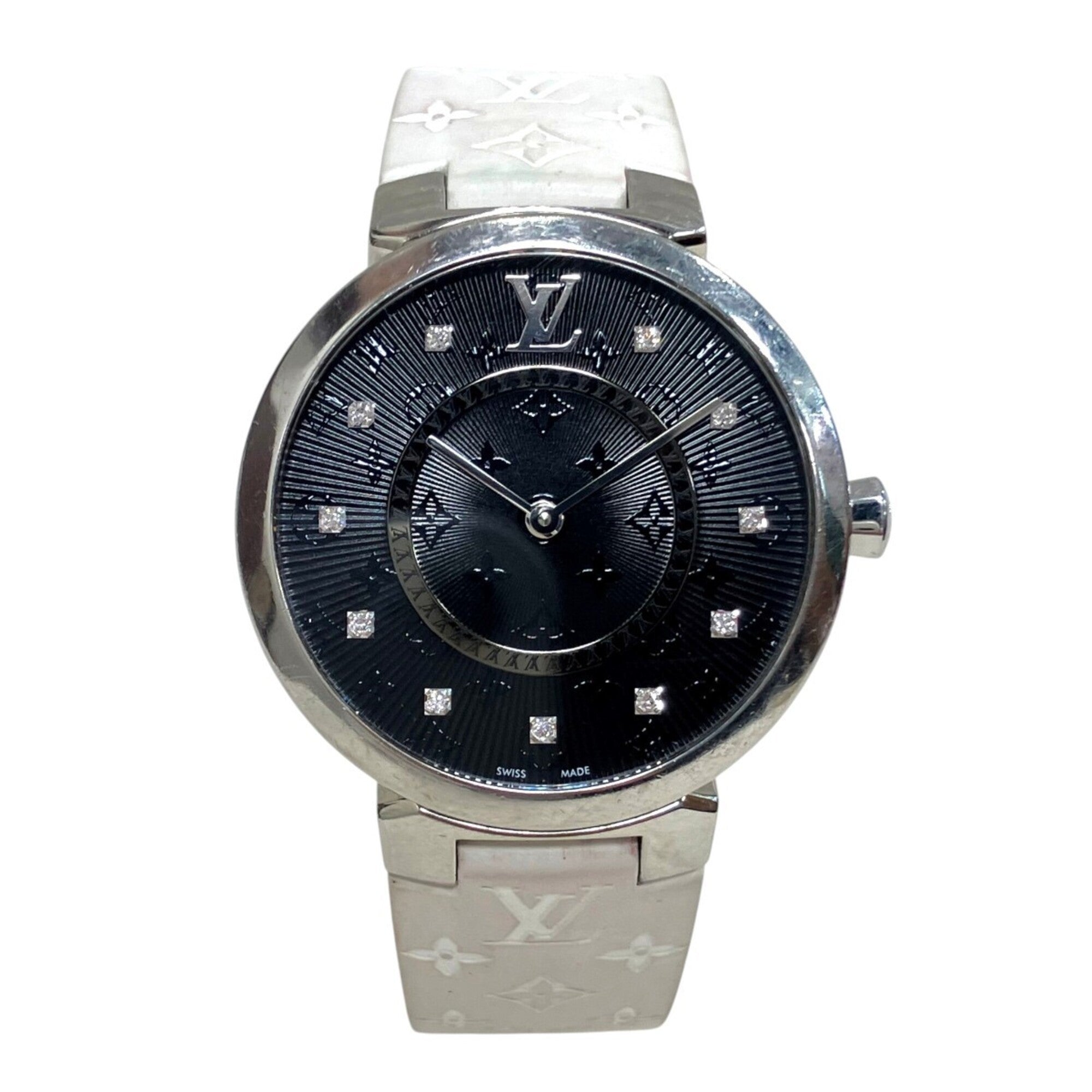 Louis Vuitton Tambour Slim Watch, Total Weight 51g, Stainless Steel, Rubber Strap, Quartz Movement, Black Dial, QA144