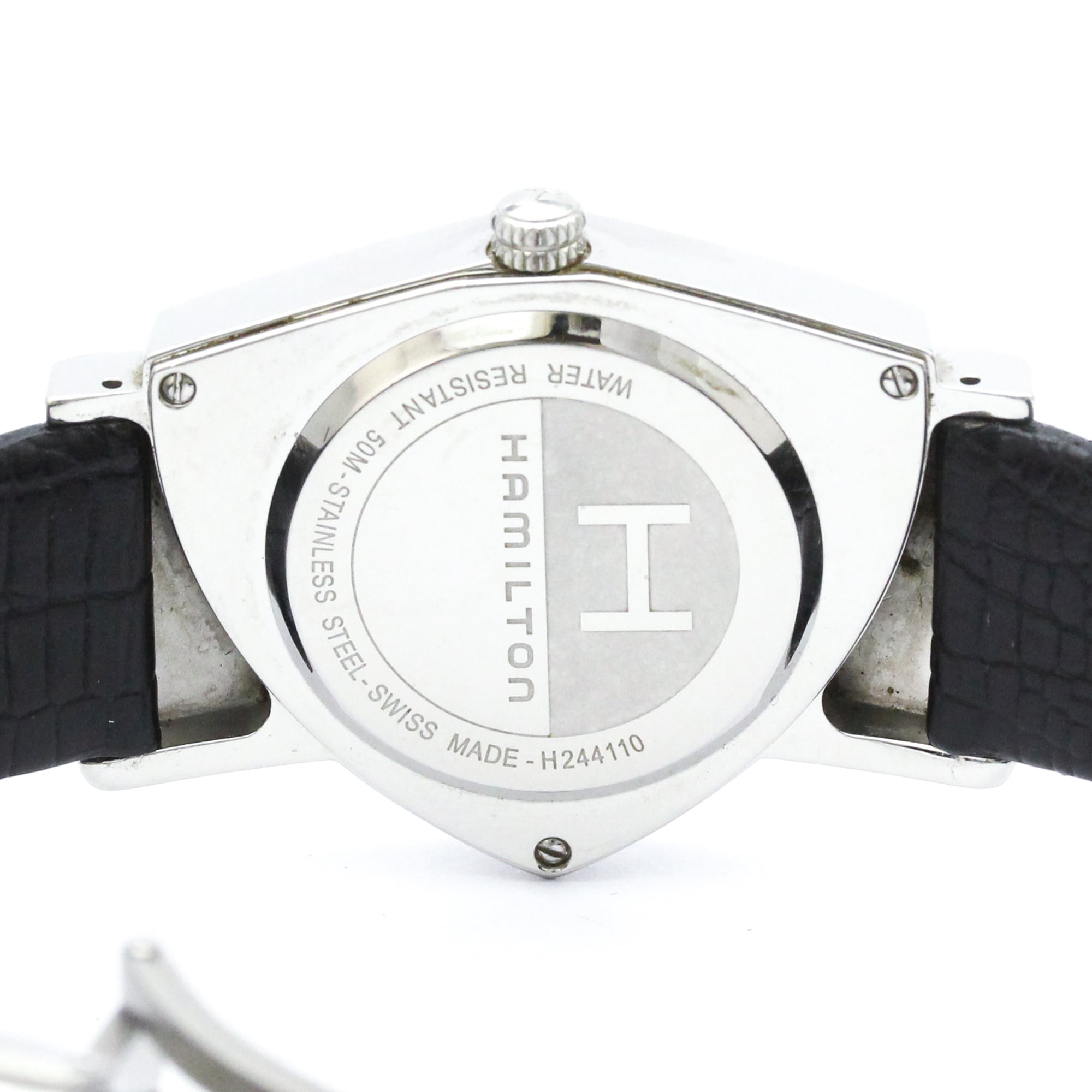 HAMILTON Ventura Stainless Steel Leather Quartz Mens Watch H24411732 Polished