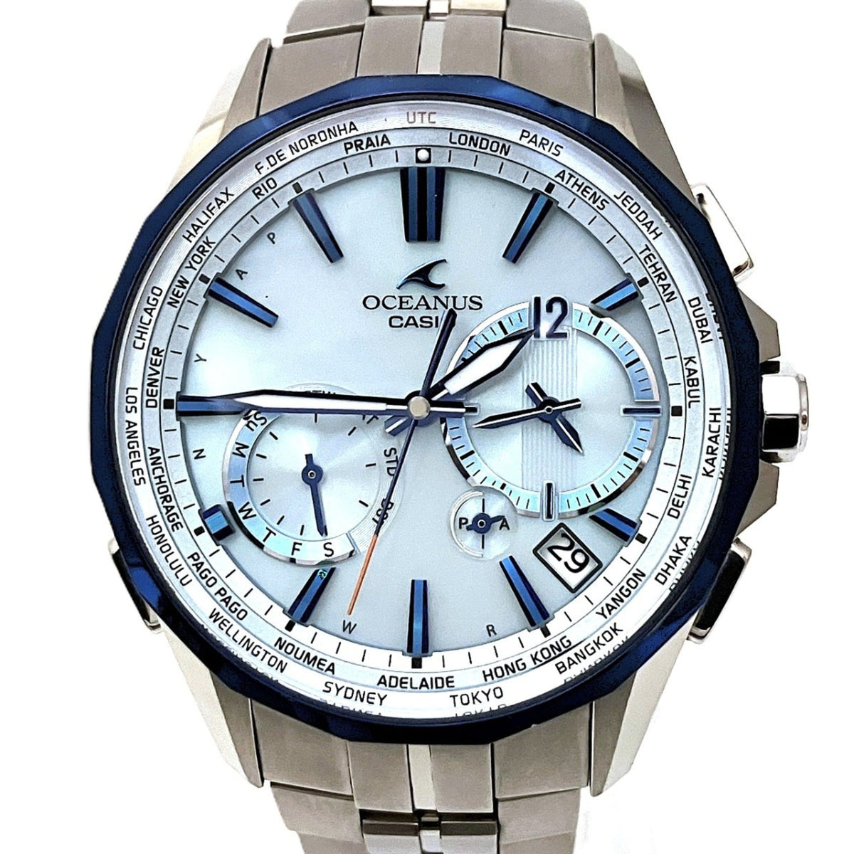 Montre Casio Oceanus Manta OCW-S3400, cadran bleu, 42 mm