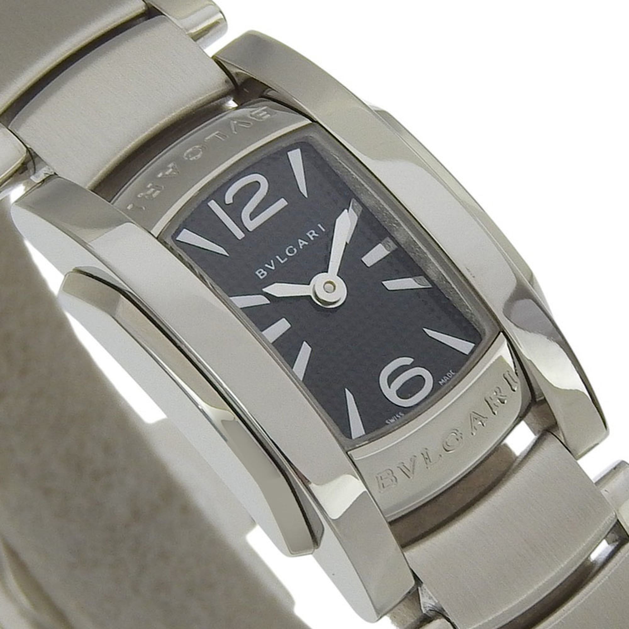 BVLGARI Assioma Uhr AA26S Edelstahl Quarz Analoganzeige Schwarz Zifferblatt Damenuhr