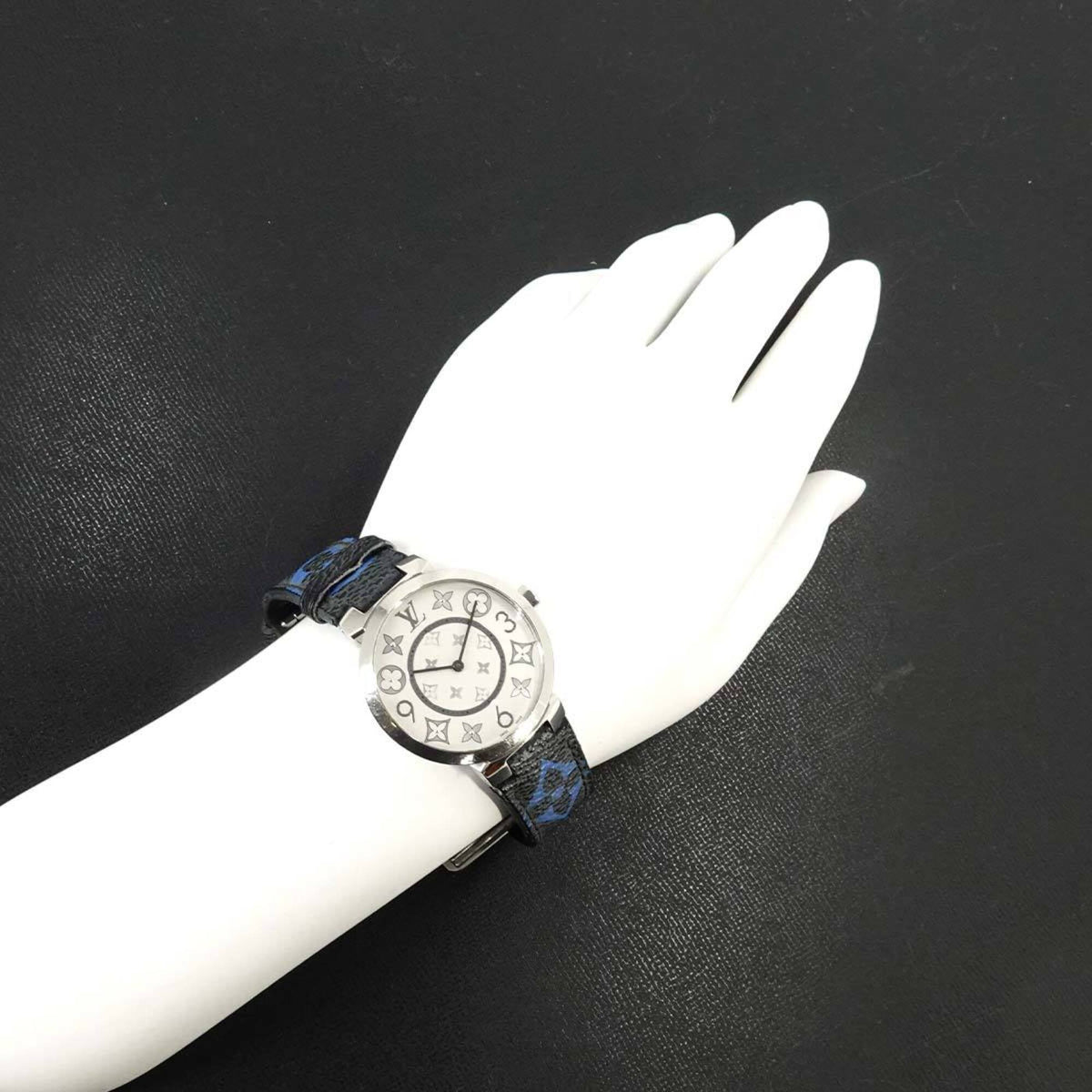 Louis Vuitton Tambour Monogram Q13MJH Silber Zifferblatt 33 mm Uhr