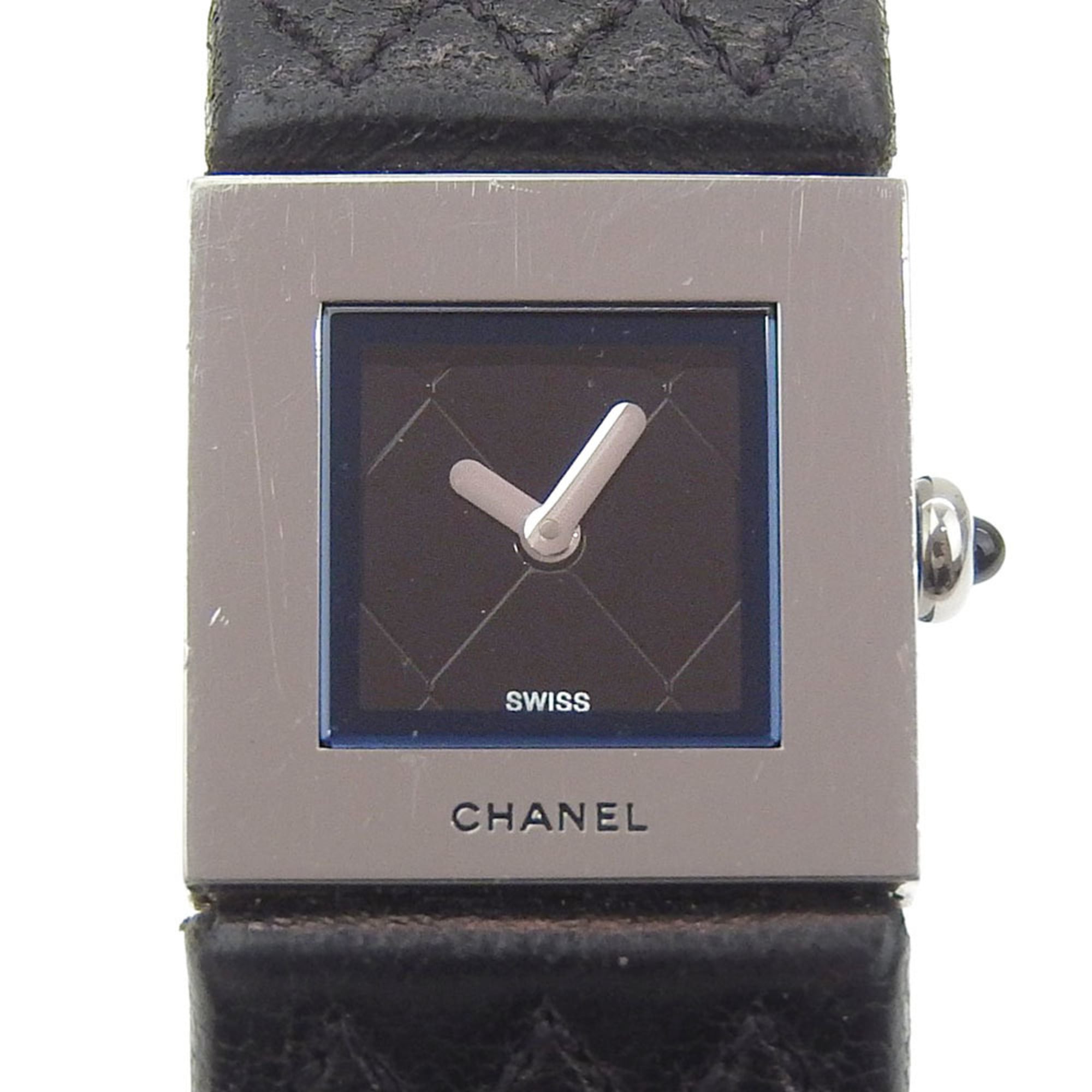 CHANEL Matelasse Watch H0116, Stainless Steel and Leather, Black Quartz Movement, Analog Display, Dial, Women's