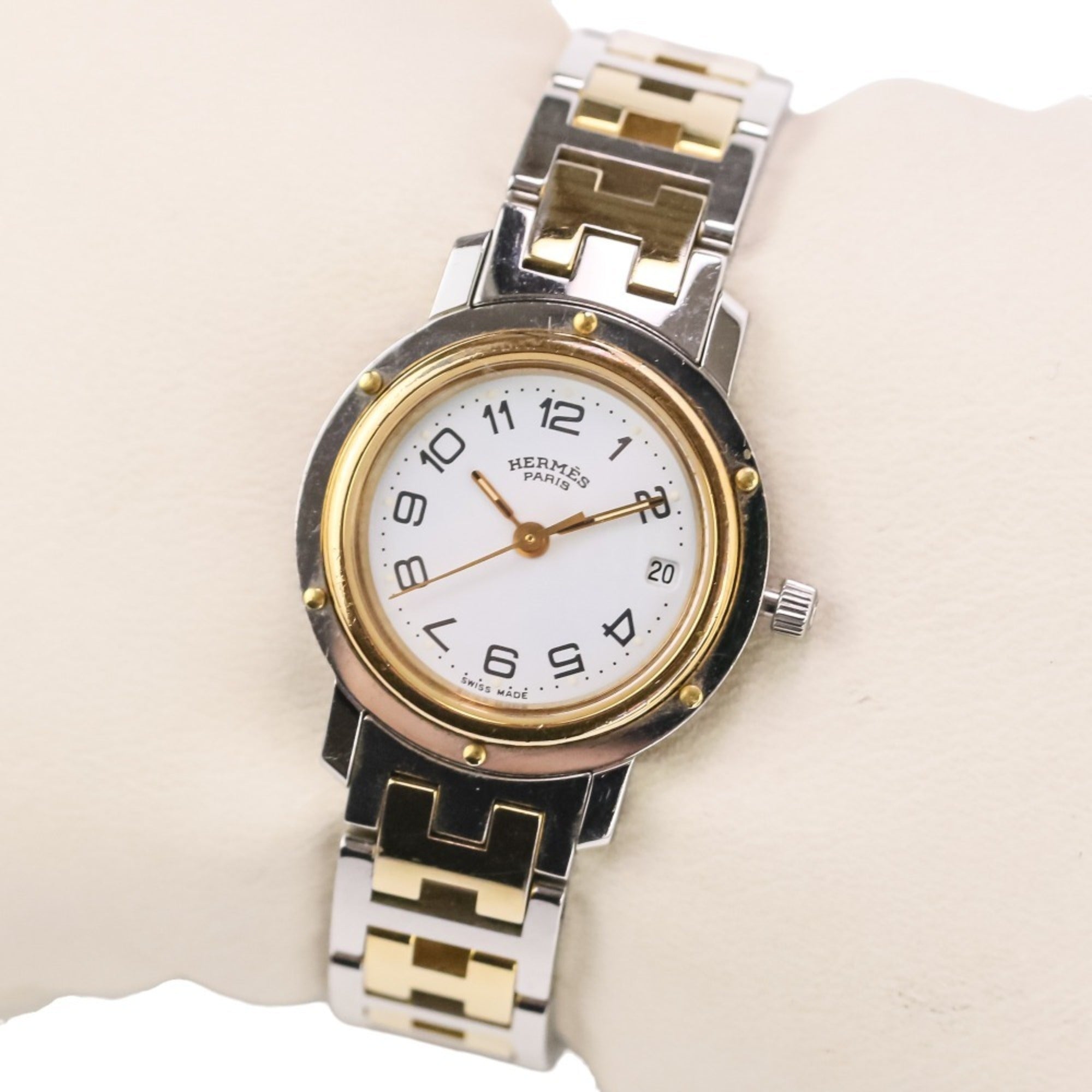 Montre Quartz pour femme Hermes Clipper Combination CL3.240, cadran Blanc avec des touches argentées et dorées