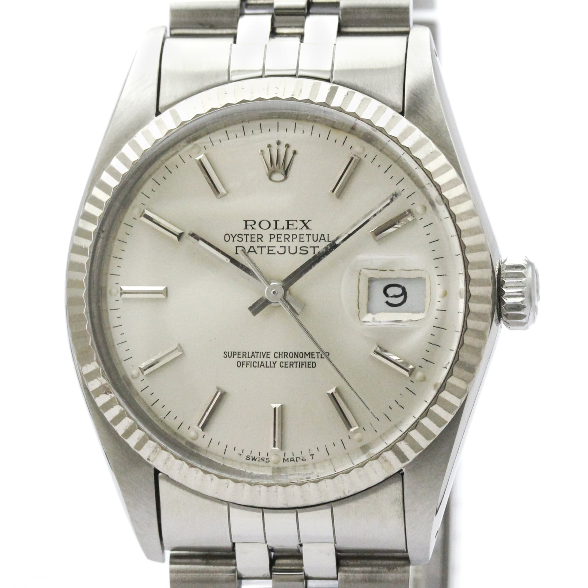 ROLEX Datejust 18K White Gold Steel Automatic Mens Watch 16014 Polished