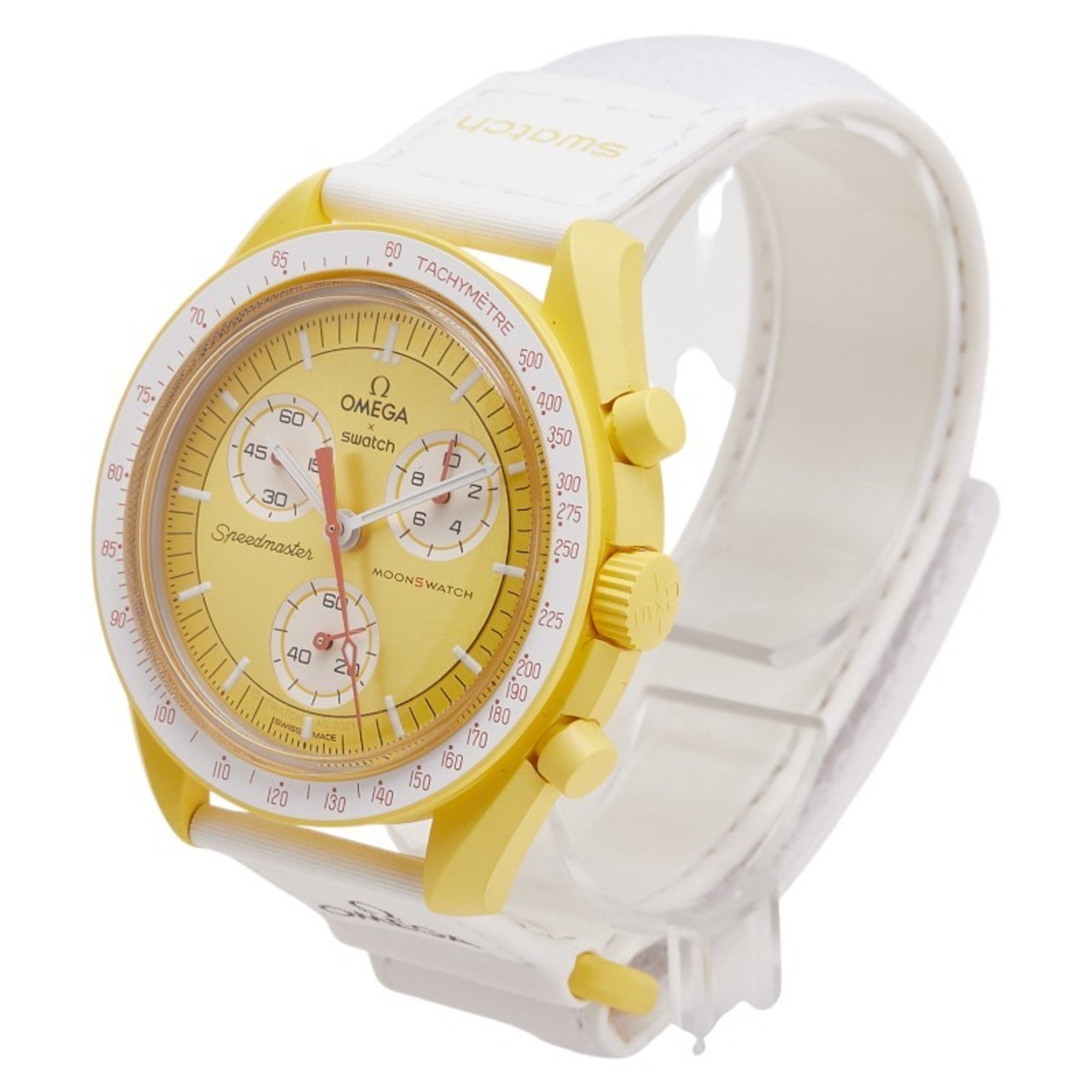 OMEGA x Swatch Speedmaster Moon Mission to the Sun Watch SO33J100 Quartz Gold Dial Ceramic Nylon Men's