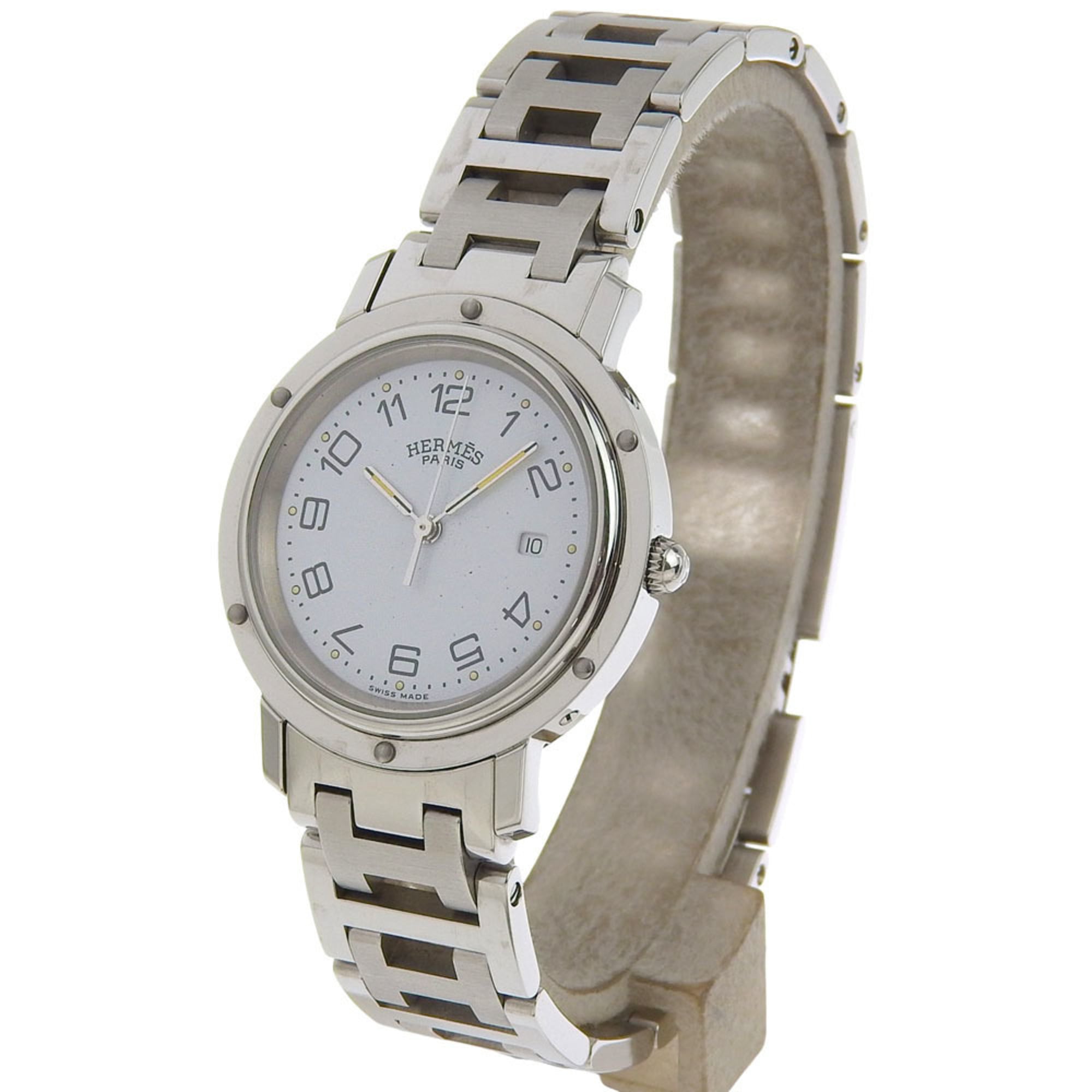HermÃ¨s Clipper Watch CL3.410 Stainless Steel Quartz Analog Display White Dial Women's