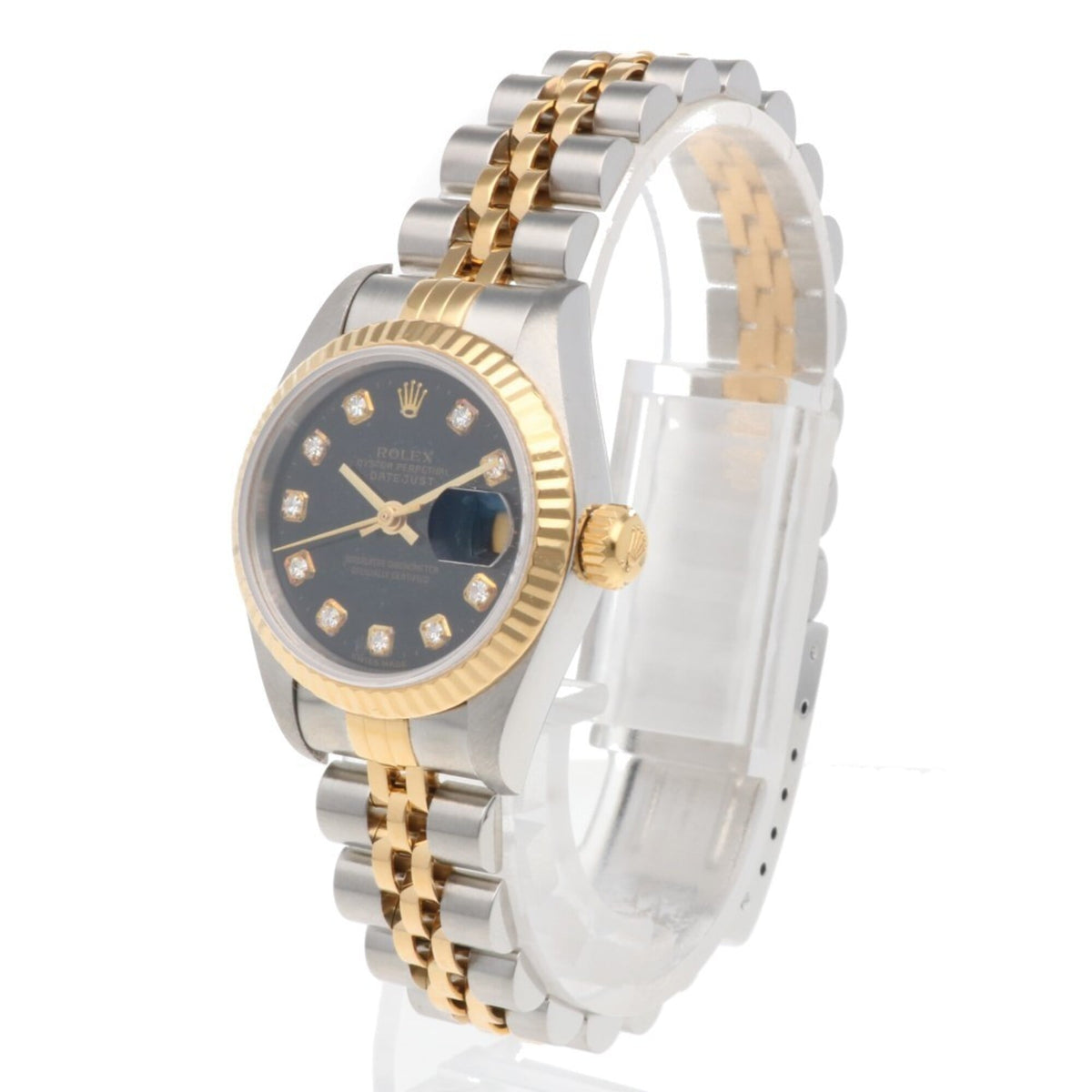 Rolex Datejust Oyster Perpetual 69173G met zwarte wijzerplaat, 26 mm