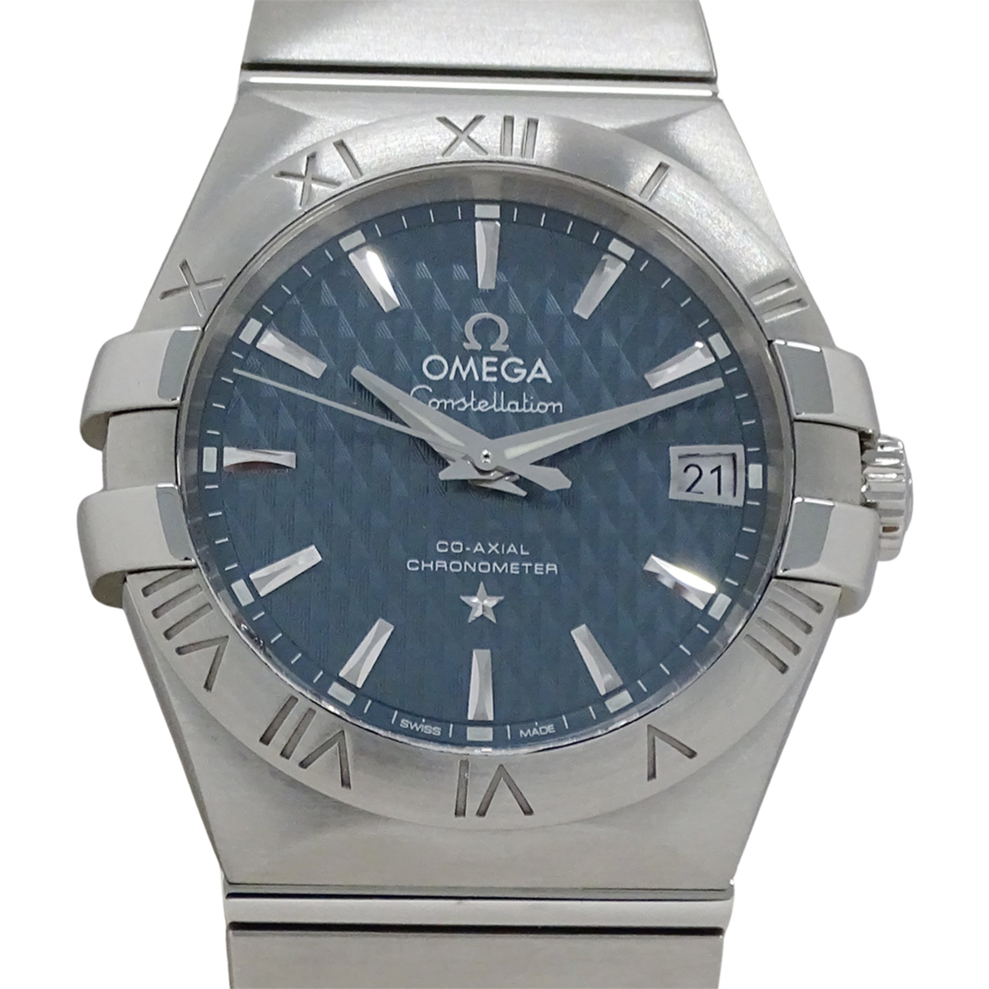 OMEGA Constellation 123.10.35.20.002 Men's Co-Axial Date Automatic Watch in Stainless Steel with Silver and Blue Back, Polished
