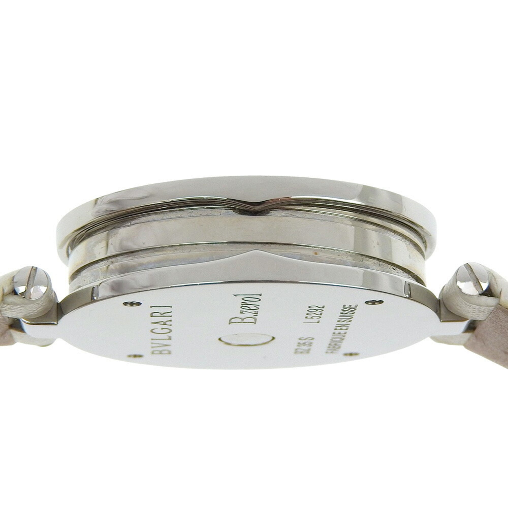 BVLGARI Bzero1-horloge, BZ35S/BZ35WLSL, roestvrij staal en leer, quartz uurwerk, analoge wijzerplaat, witte wijzerplaat, dameshorloge