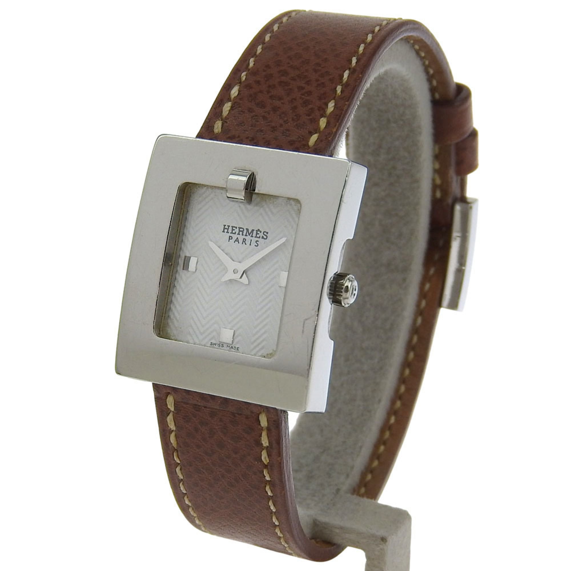 HermÃ¨s BE1.110 Women's Stainless Steel and Leather Strap Watch, 2002, Quartz Movement, Analog Display, White Dial