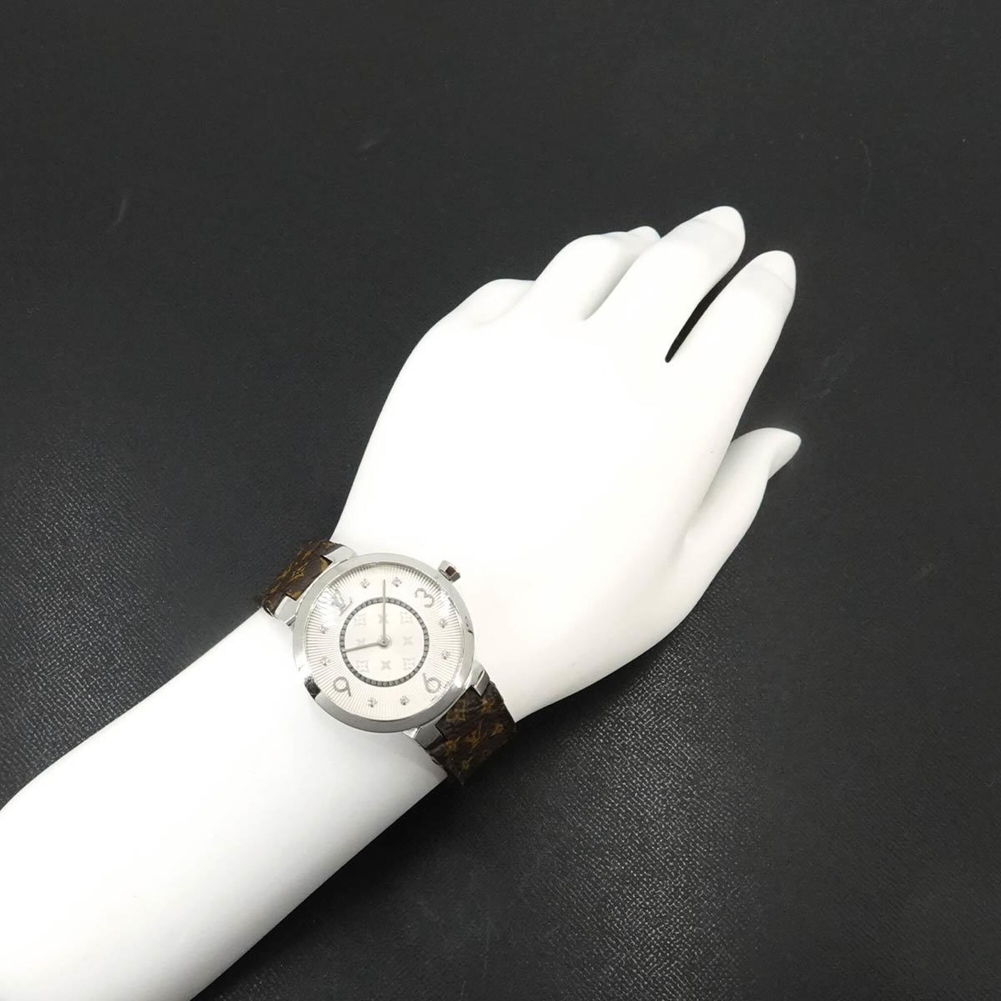 Louis Vuitton Tambour Monogram Q13MJ Silver Dial 33mm Watch