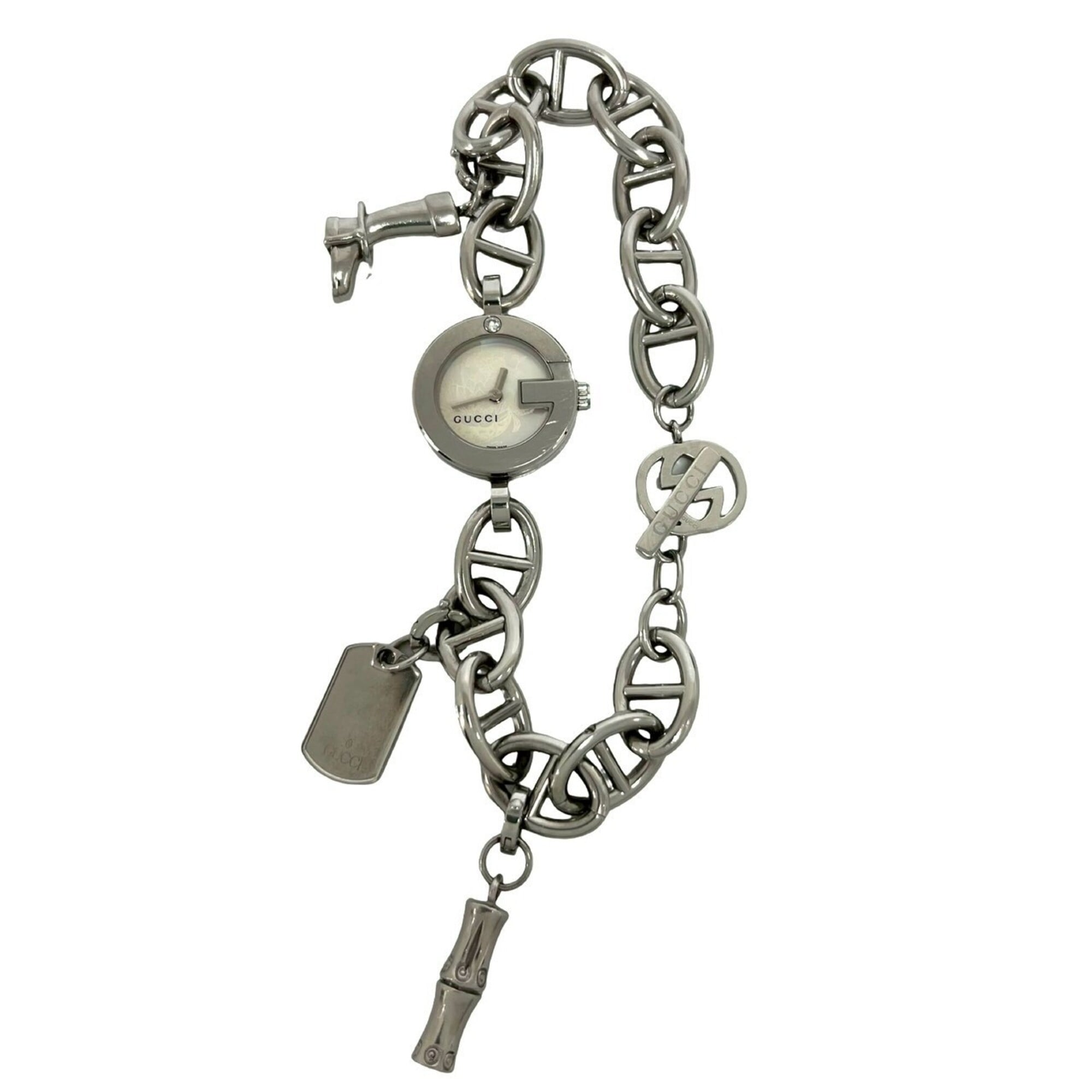 GUCCI Gucci Logo Charm Stainless Steel Quartz Wrist Silver 37369