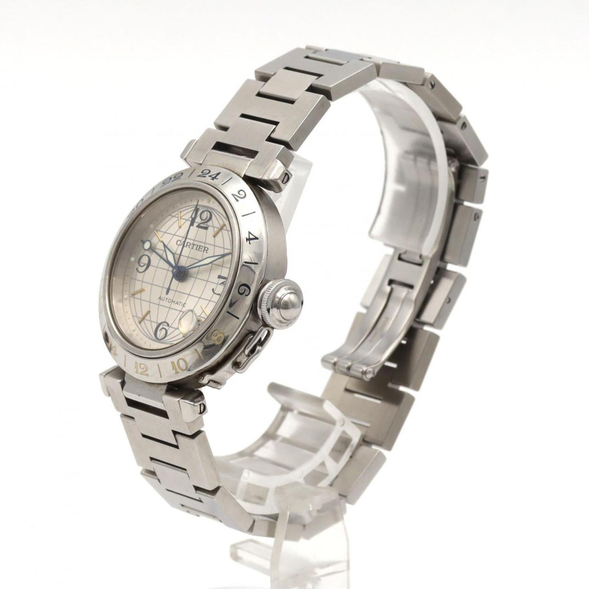 Montre Cartier Pasha C Gmt W31029M7, cadran argenté, 35 mm