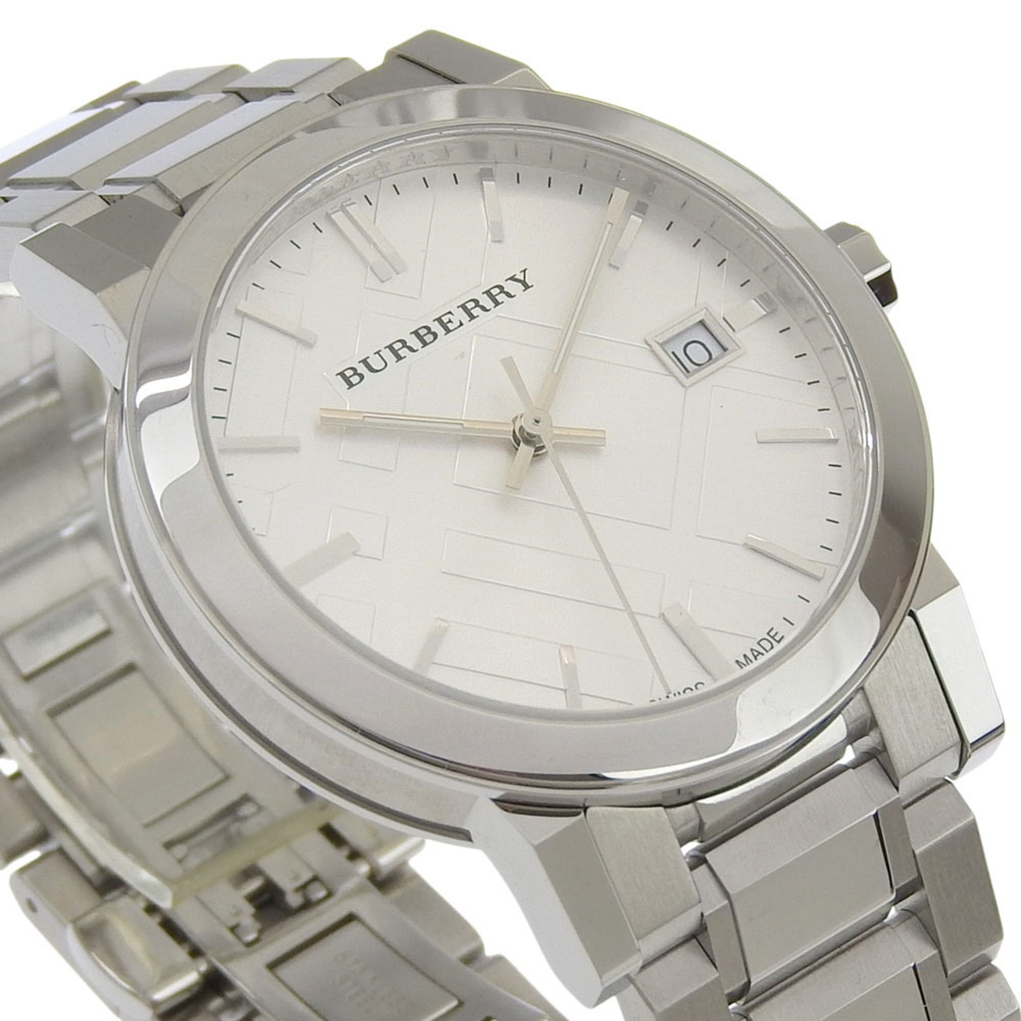 Montre Burberry BU9000 en acier inoxydable, argentée, Quartz, affichage analogique, cadran argenté, pour femme.