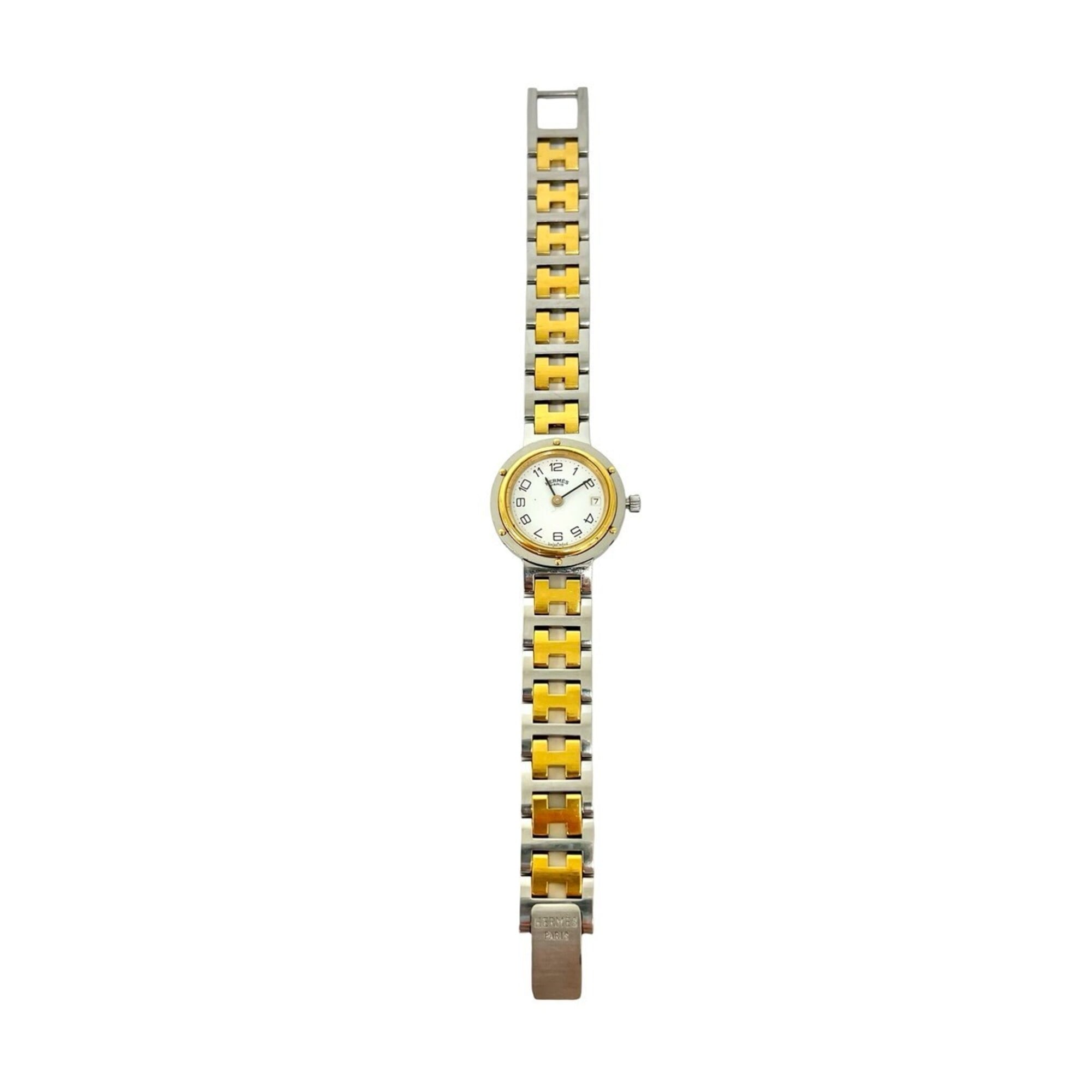 HERMES Clipper Stainless Steel GP Quartz Wristwatch, Silver/Gold, 31964