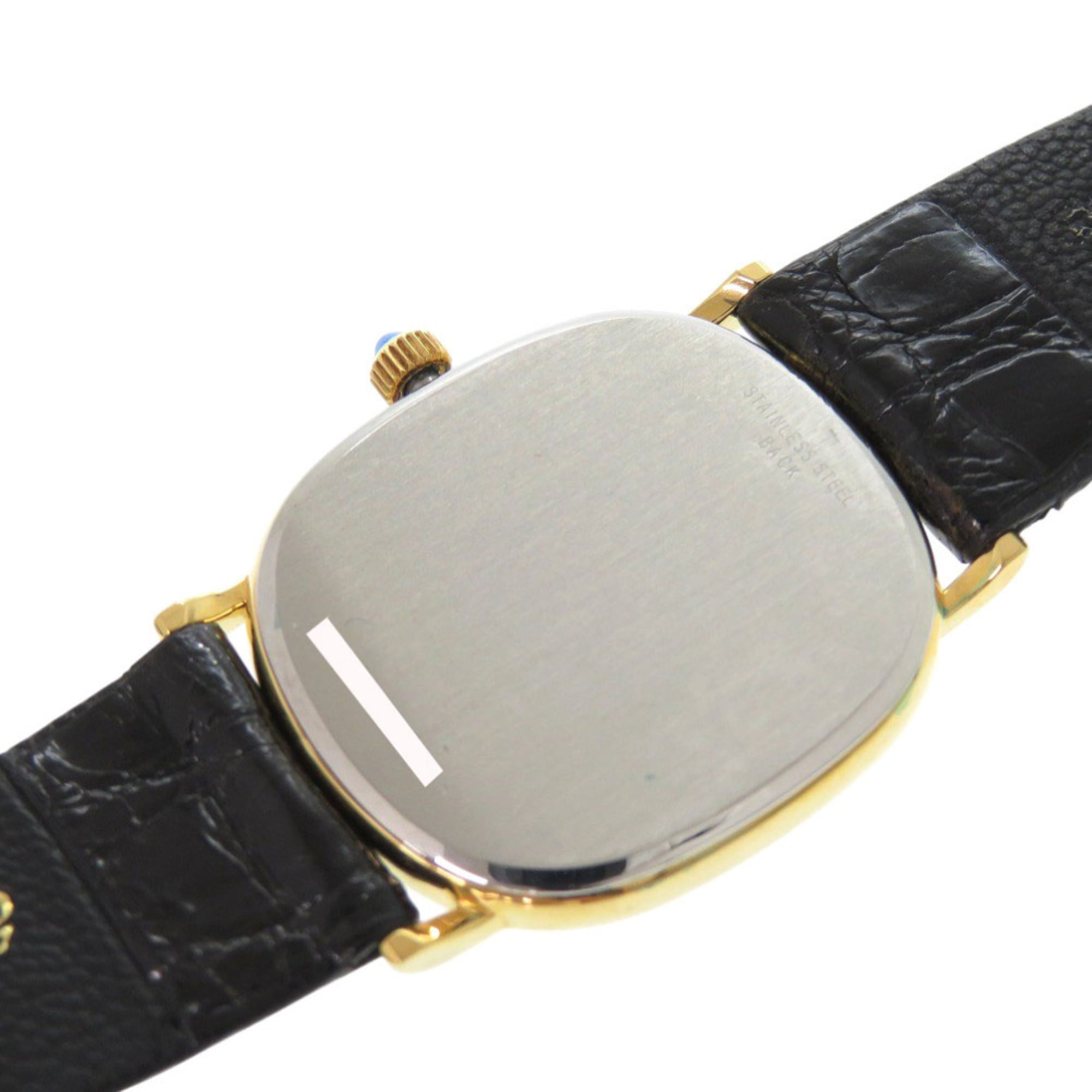 Longines 0037 in nieuwstaat, met één diamant, handopwinding, roestvrij staal, leer, goud en zwart.