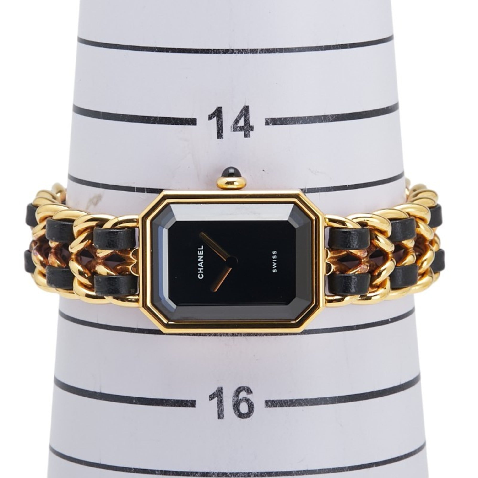 CHANEL Premiere M Quarz-Damenuhr mit Schwarz Zifferblatt und beschichtetem Lederarmband