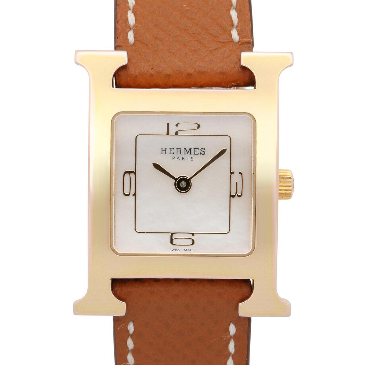 Hermes H- White Shell HH1.202c horloge met witte wijzerplaat, 21 mm