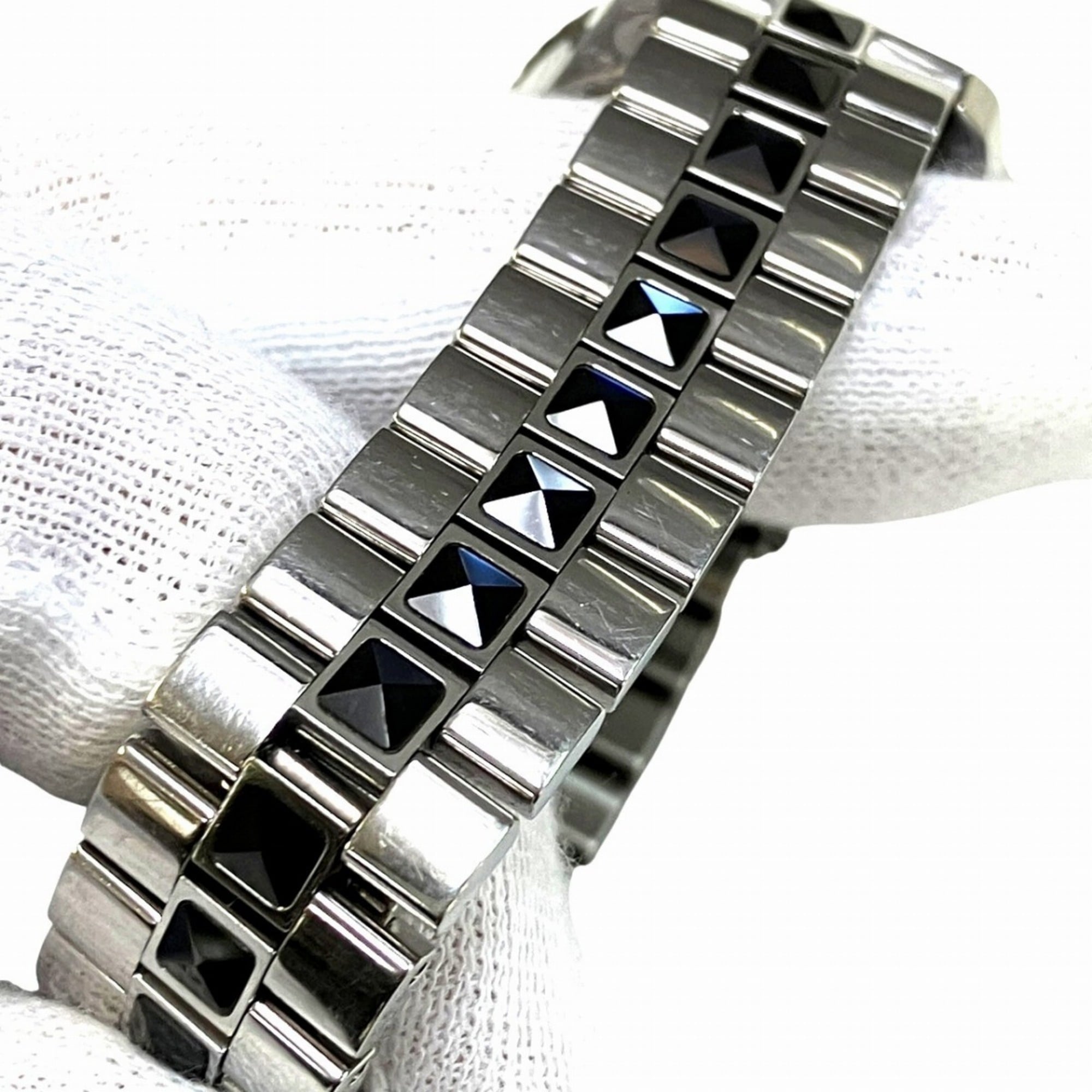Christian Dior-horloge met kristallen en diamanten rand, totaalgewicht 75,8 g, roestvrij staal, quartz, zwarte wijzerplaat, CD112116M001
