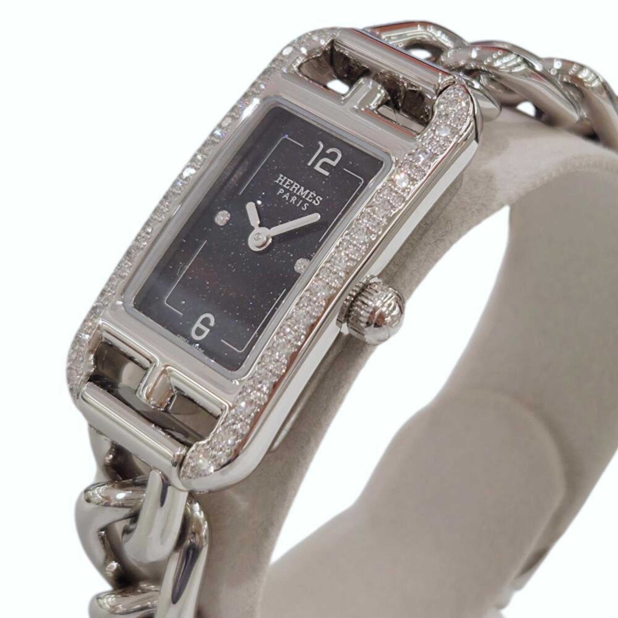 HERMES Nantucket PM Diamond Stainless Steel Aventurine Dial Navy Blue NA2.133 29mm Quartz Women's Watch