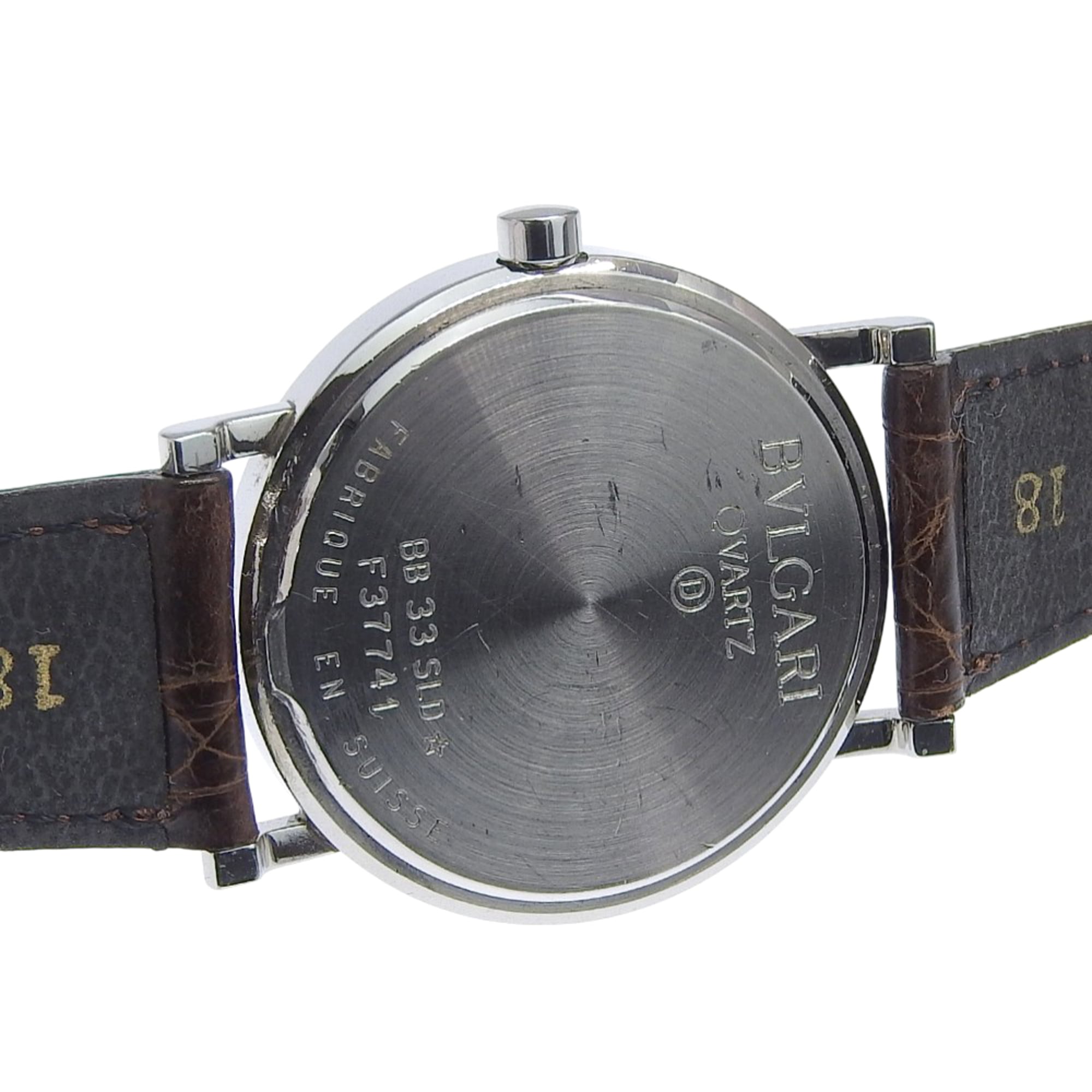 BVLGARI Horloge BB33SLD Roestvrij staal x leer Kwarts Analoog Zwarte wijzerplaat Bvlgari Unisex