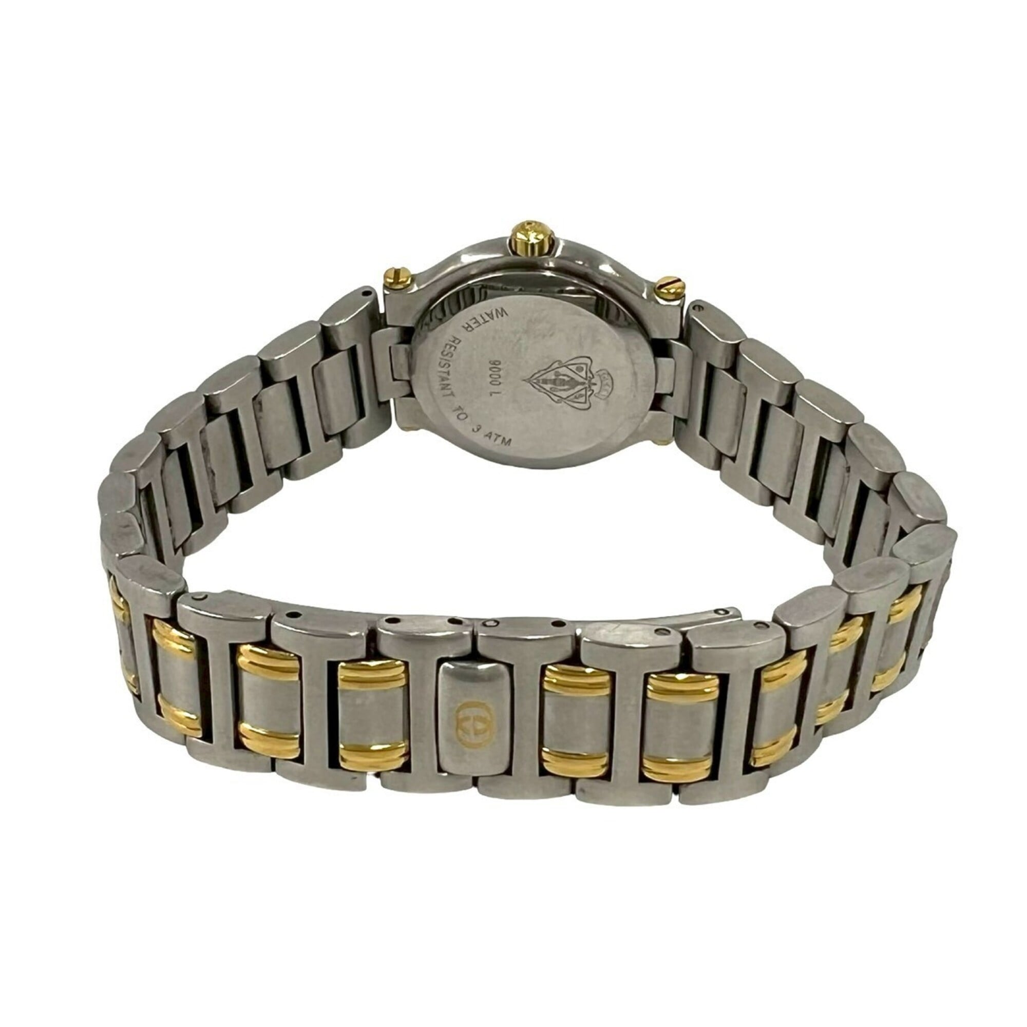 GUCCI 9000L Logo Engraved Stainless Steel Quartz Wrist Silver/Gold 37789