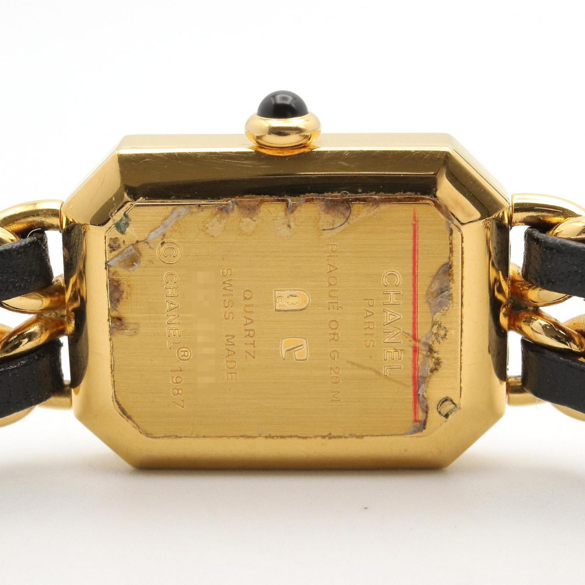 Chanel CHANEL Première M polshorloge, verguld (GP), leren band, dames, zwart, H0001