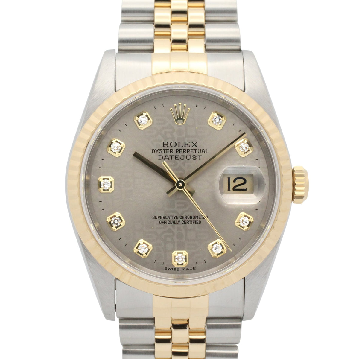 Rolex Datejust 10P Diamond 16233G Gray Dial 35mm Watch
