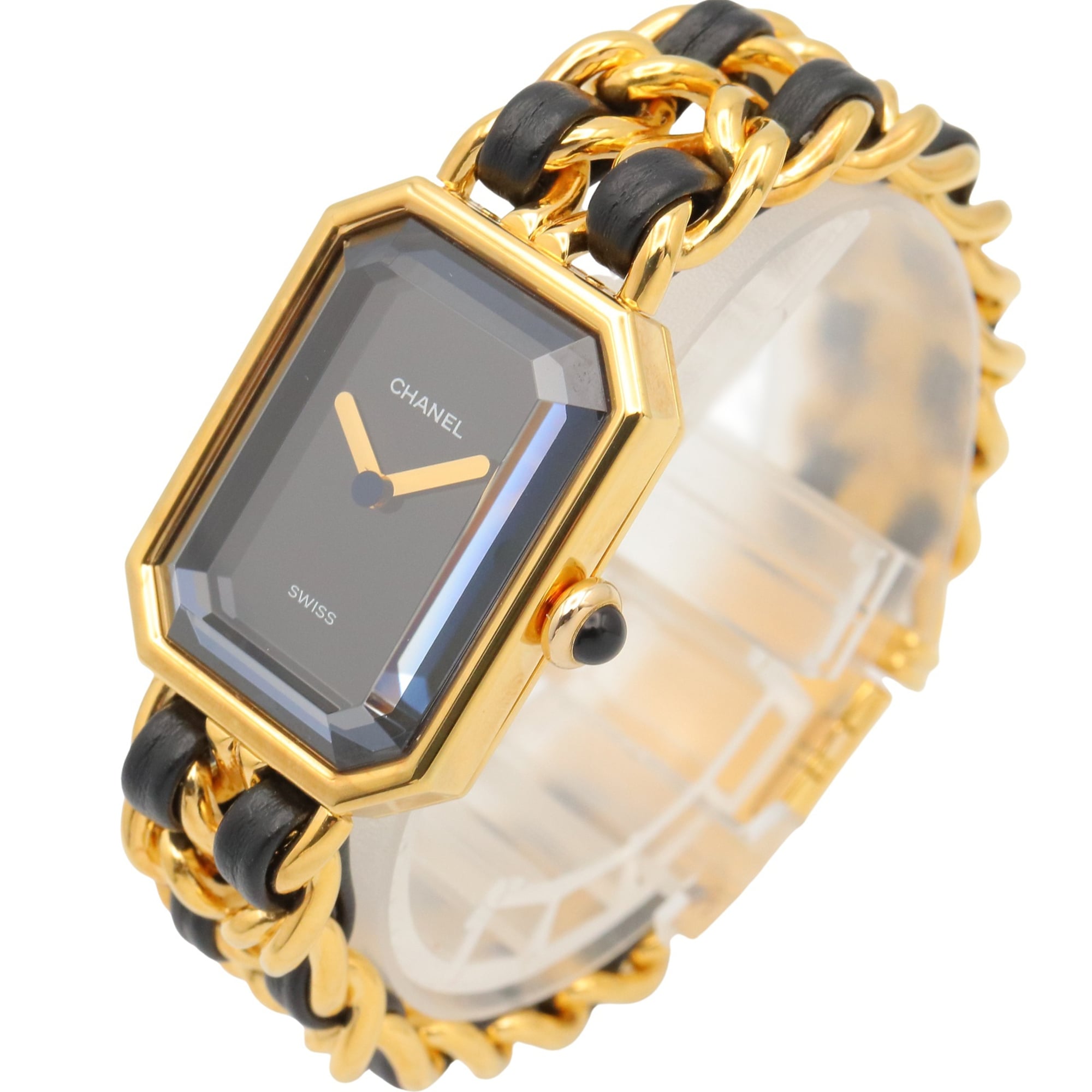 Chanel CHANEL PremiÃ¨re S Watch, Gold Plated (GP), Leather Strap, Women's, Black, H0001