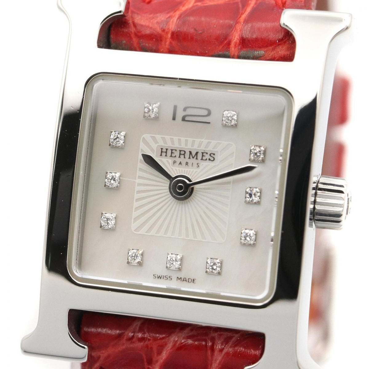 Hermes H- Mini White Shell HH1.110 Horloge met witte wijzerplaat, 17 mm