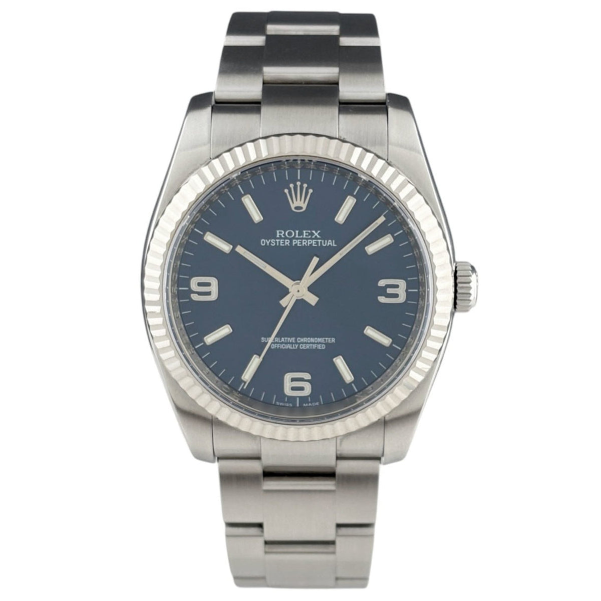 Rolex Oyster Perpetual 116034, blaues Zifferblatt, 36 mm Uhr