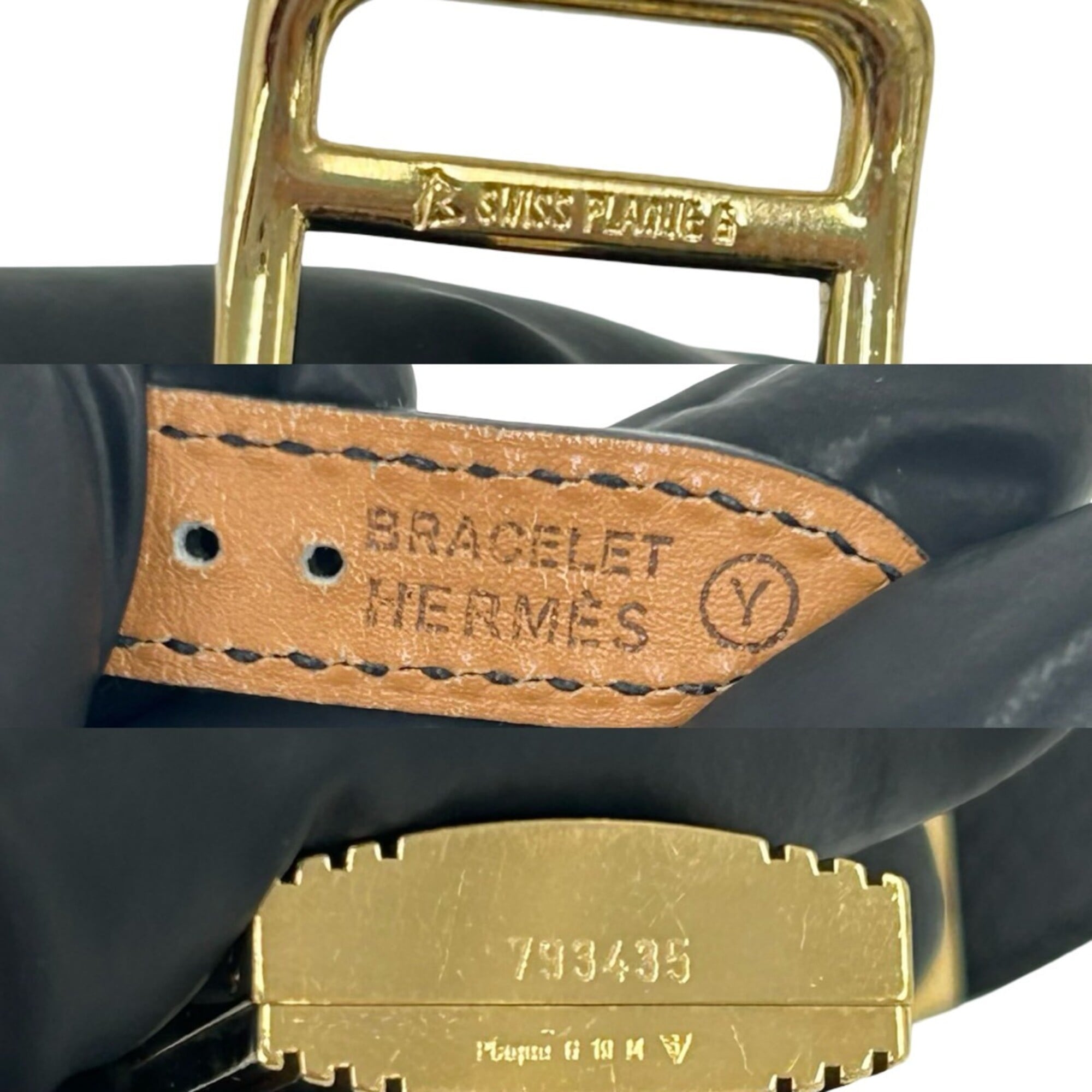 HERMES Vintage Kelly Leather Genuine GP Finish Wrist Black & Gold 82135