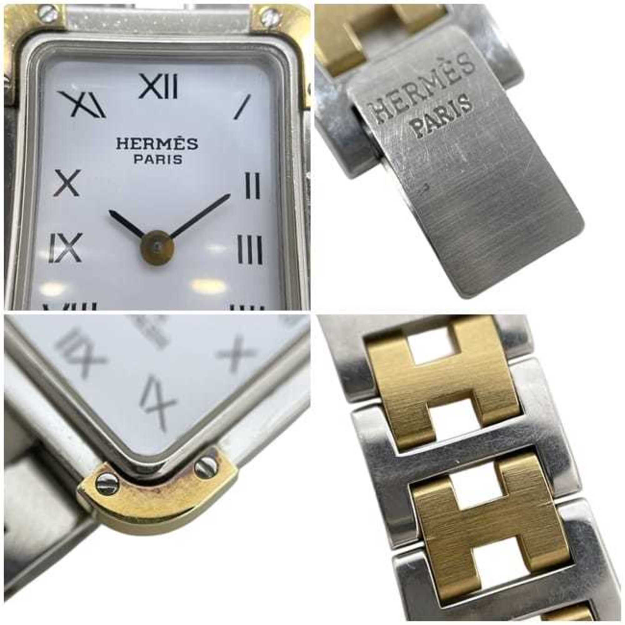 Montre Hermès, modèle Croisière, Blanc, Argent, Or, référence CR1.240, à piles, en acier inoxydable, mouvement Quartz.