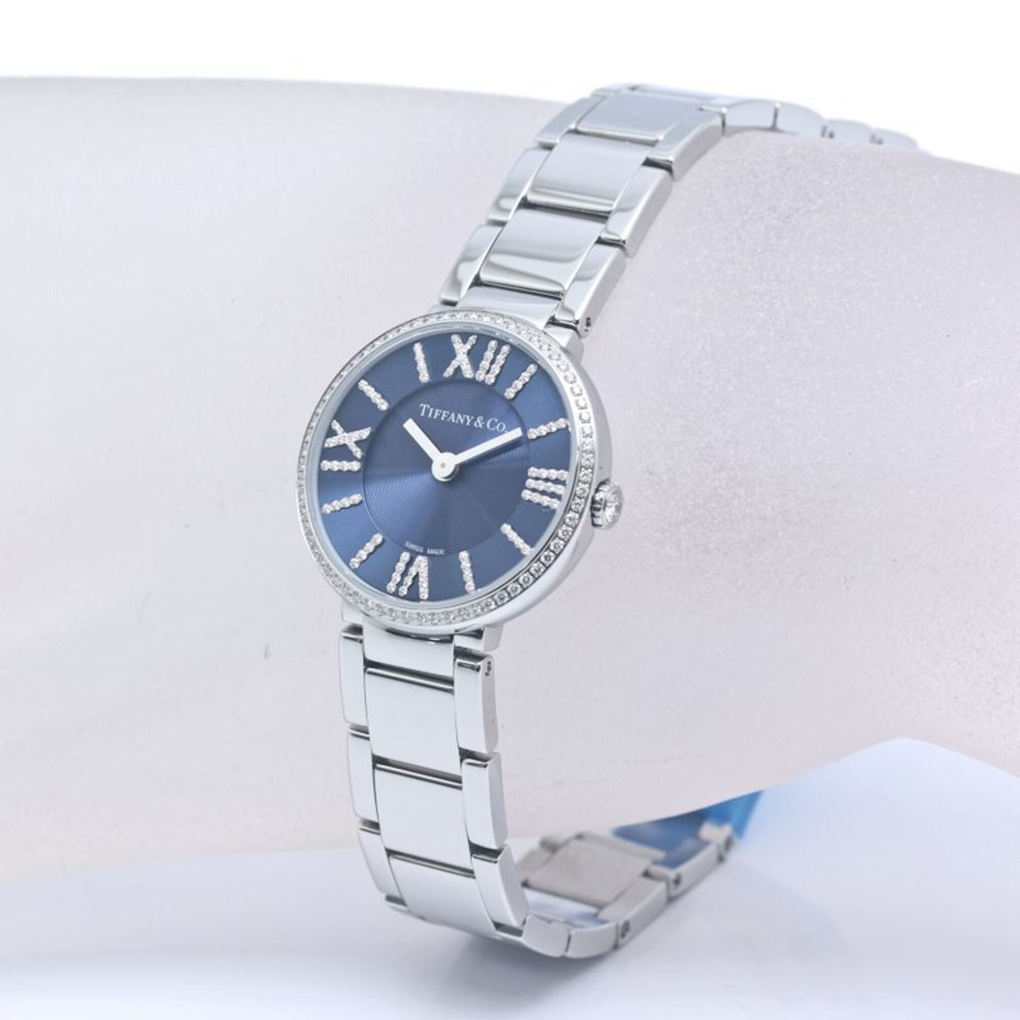 TIFFANY&Co.; Tiffany Atlas 2-wijzer bezel met diamanten 69291651 dameshorloge van roestvrij staal 40349
