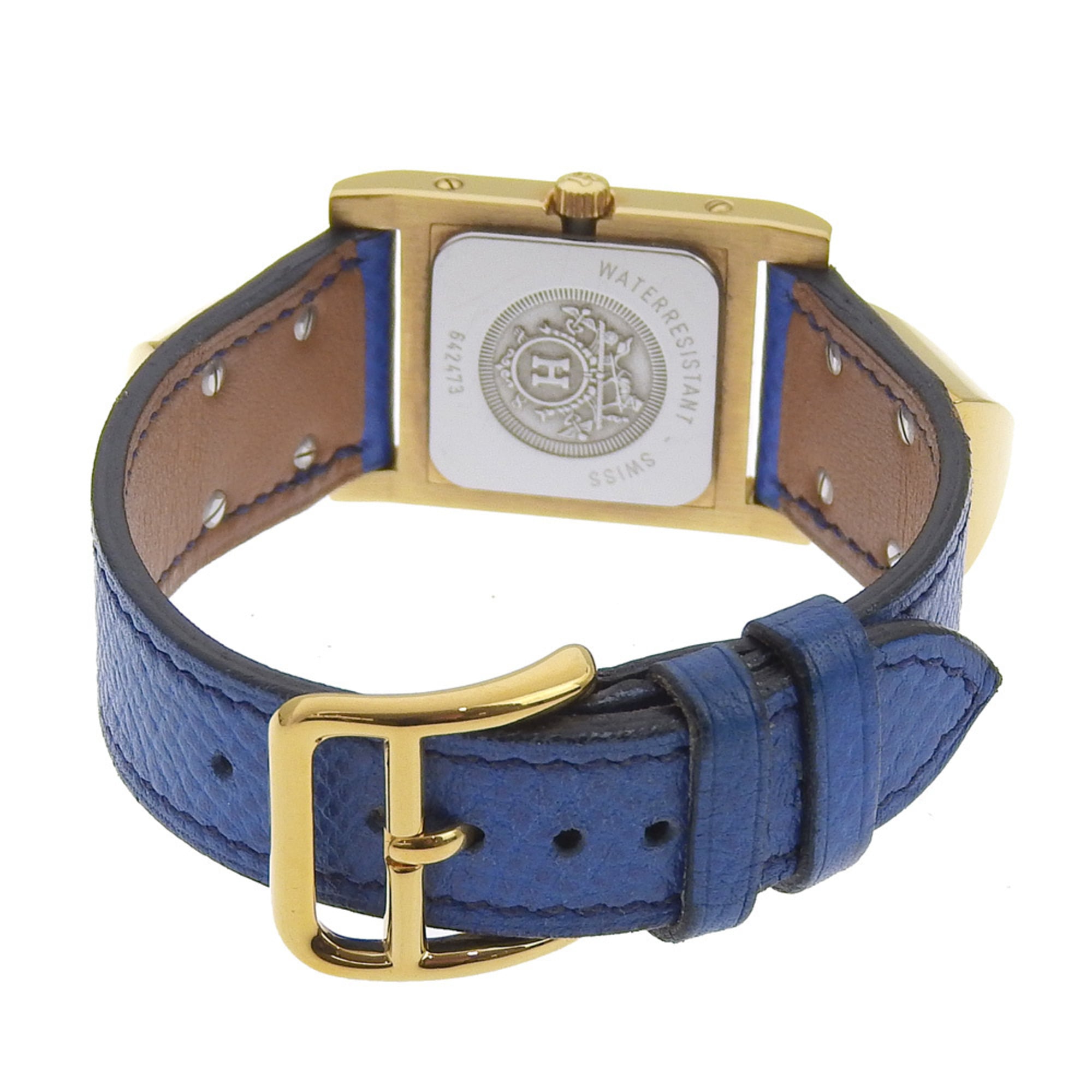 Montre Hermès Medor, plaquée or et cuir, modèle 1994, Quartz, analogique, cadran Blanc, pour femme.