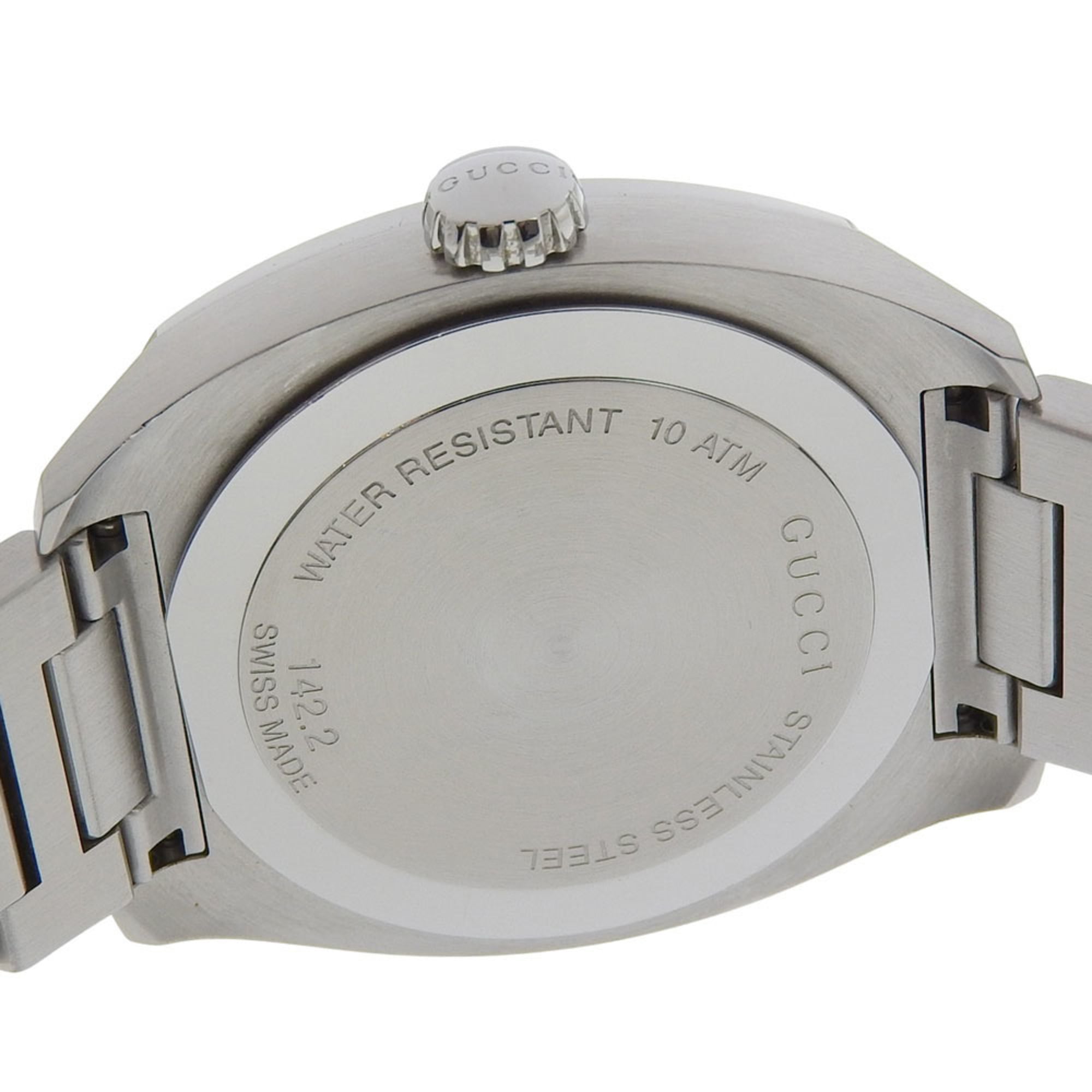 Gucci Date 100 m YA142201 142 2 roestvrijstalen quartzhorloge met batterij en zwarte wijzerplaat, 43 mm, herenhorloge