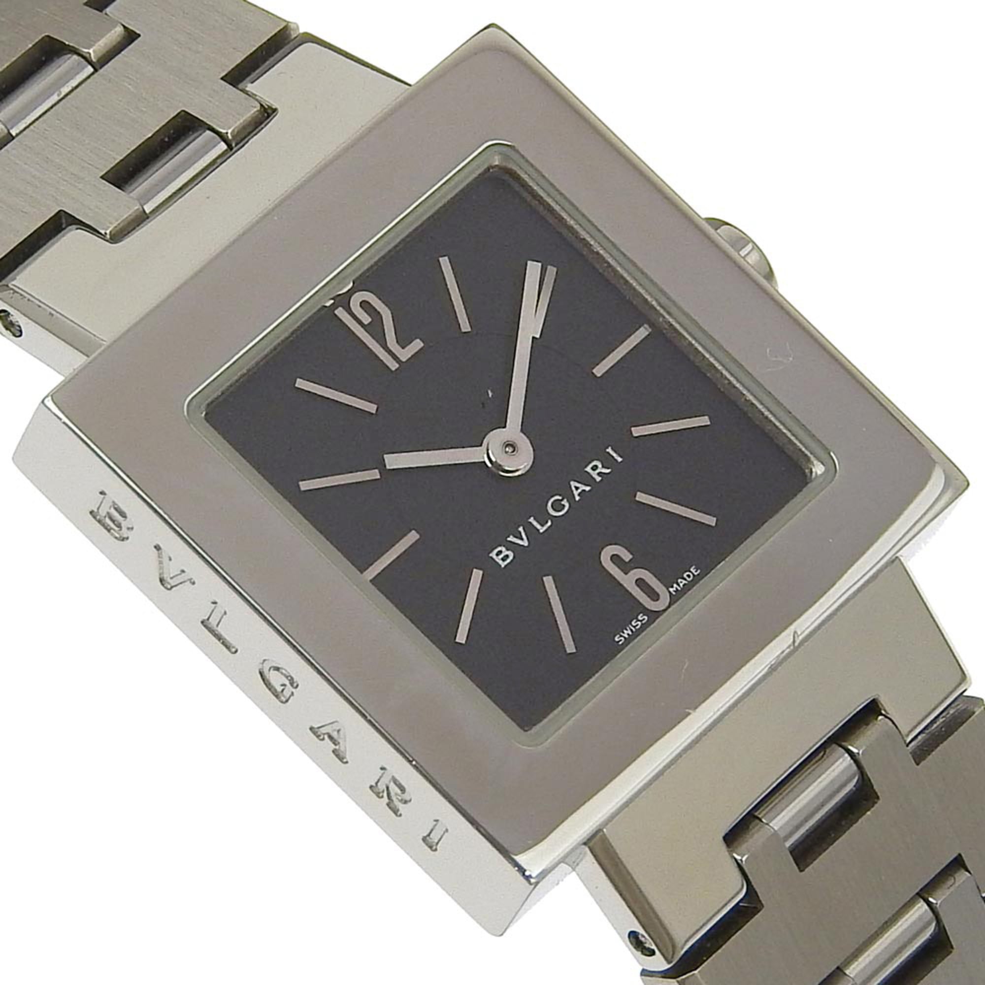 BVLGARI Quadrado SQ22SS roestvrijstalen horloge met quartz uurwerk, analoge wijzerplaat, zwarte wijzerplaat, voor dames