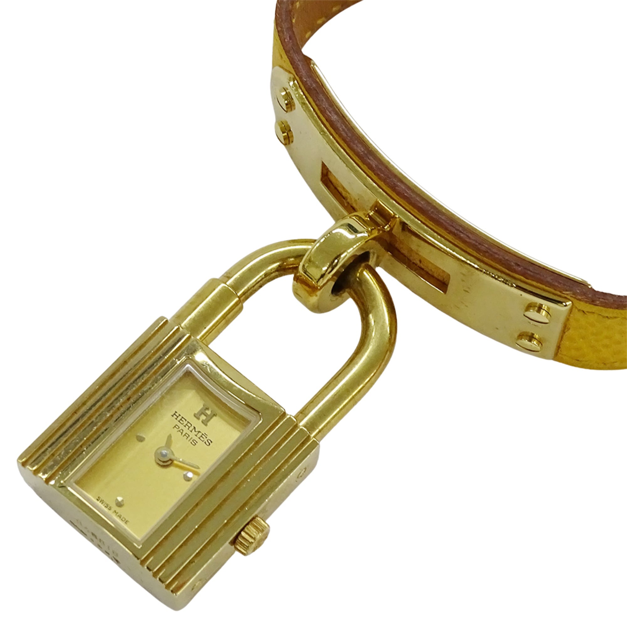 Hermes HERMES Women's Watch Brand Kelly Quartz QZ GP Leather KE1.201 Gold Yellow