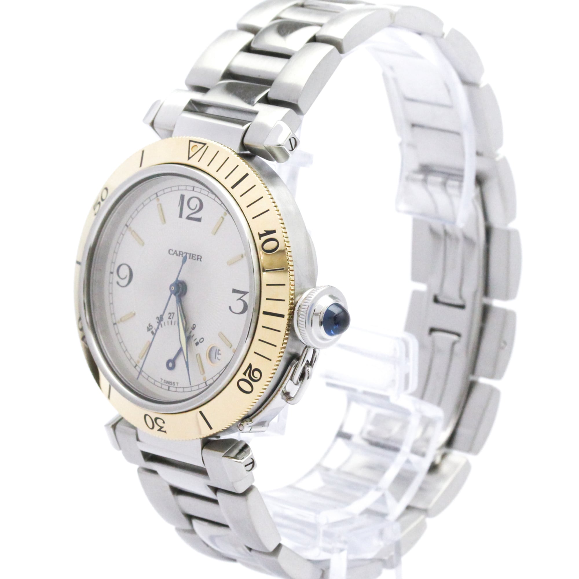 CARTIER Pasha 38 Power Reserve 18K Gold Steel Watch W31012H3 Polished